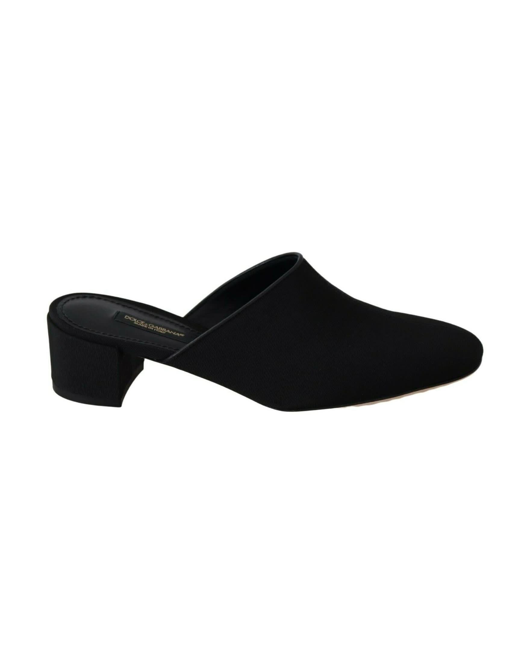Dolce & Gabbana Black Grosgrain Slides Heels