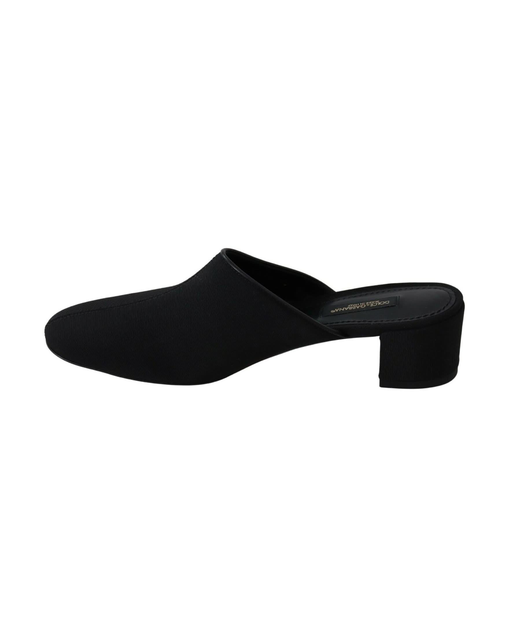 Dolce & Gabbana Black Grosgrain Slides Heels