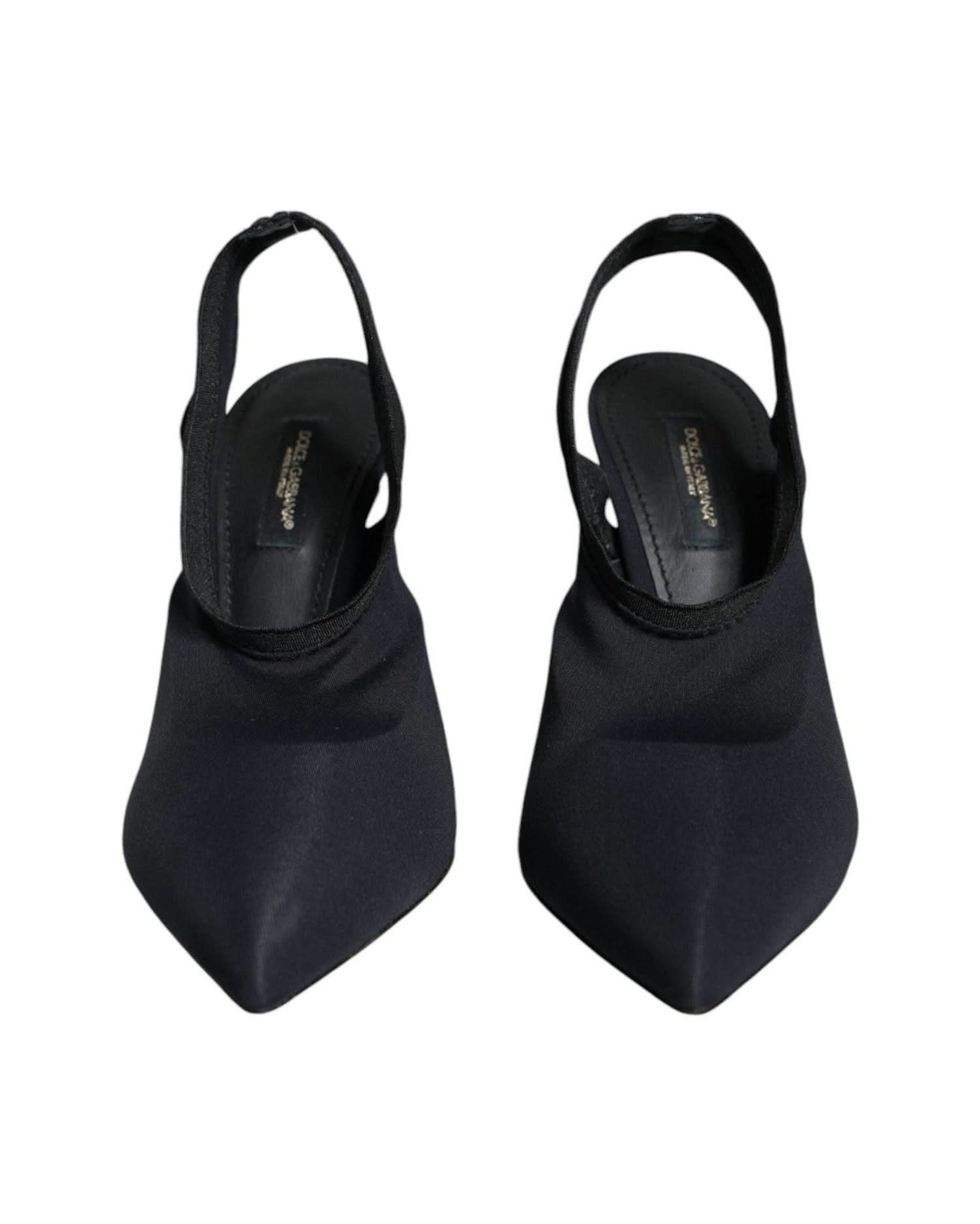 Dolce & Gabbana Black Jersey Stretch Heels Slingback Shoes Heels
