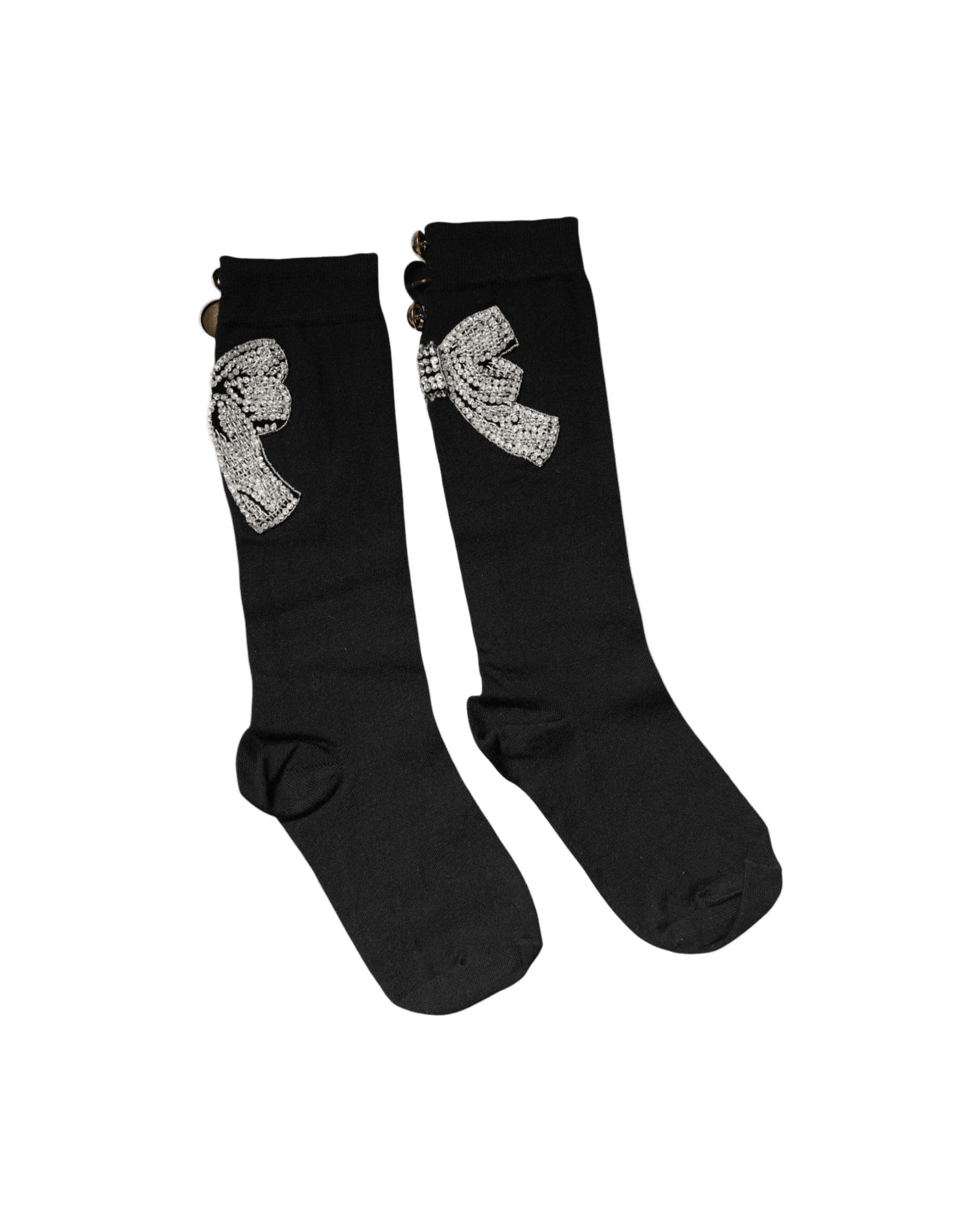 Dolce & Gabbana Black Knit Floral Crystal Embellishment Socks Socks