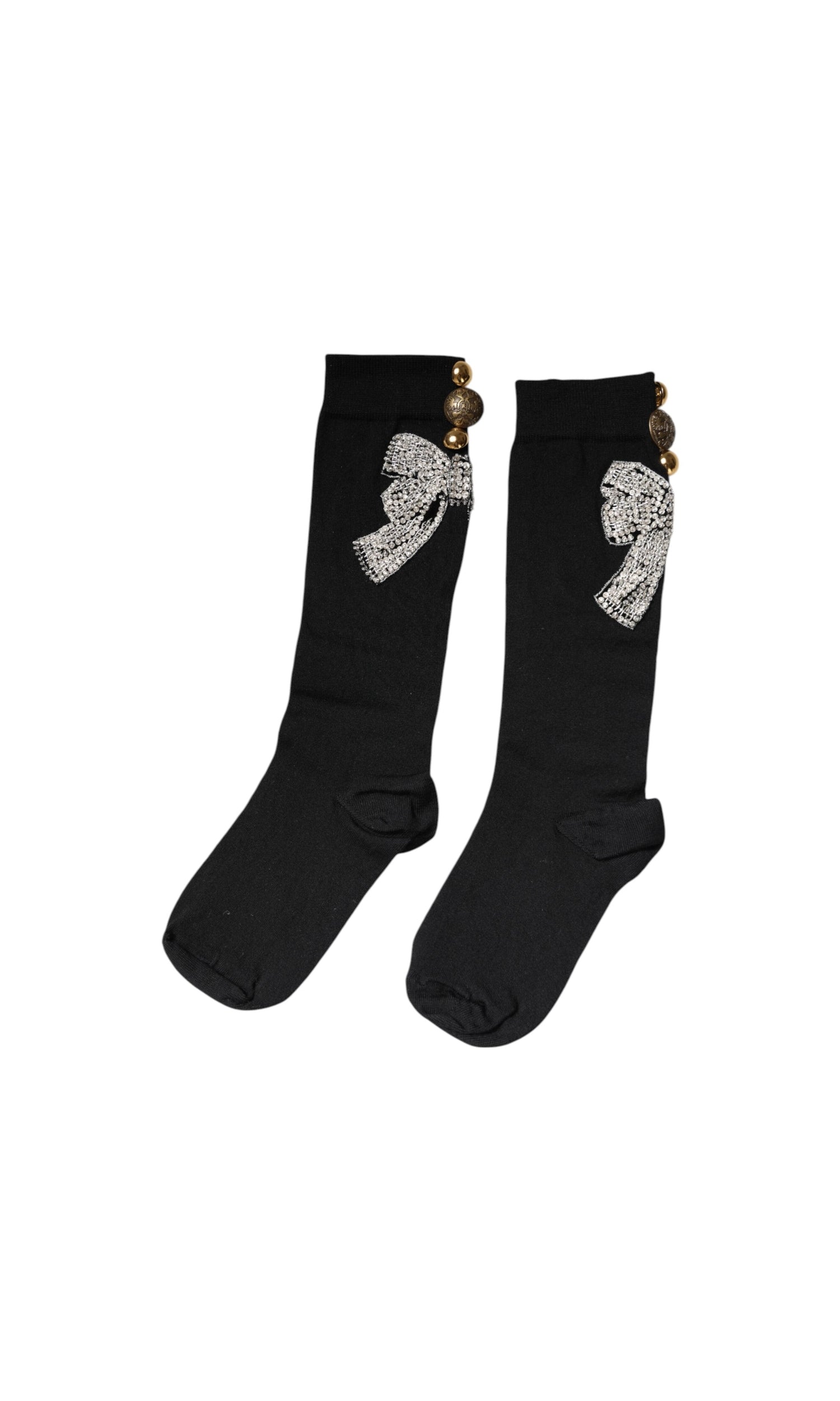 Dolce & Gabbana Black Knit Floral Crystal Embellishment Socks Glam Steals