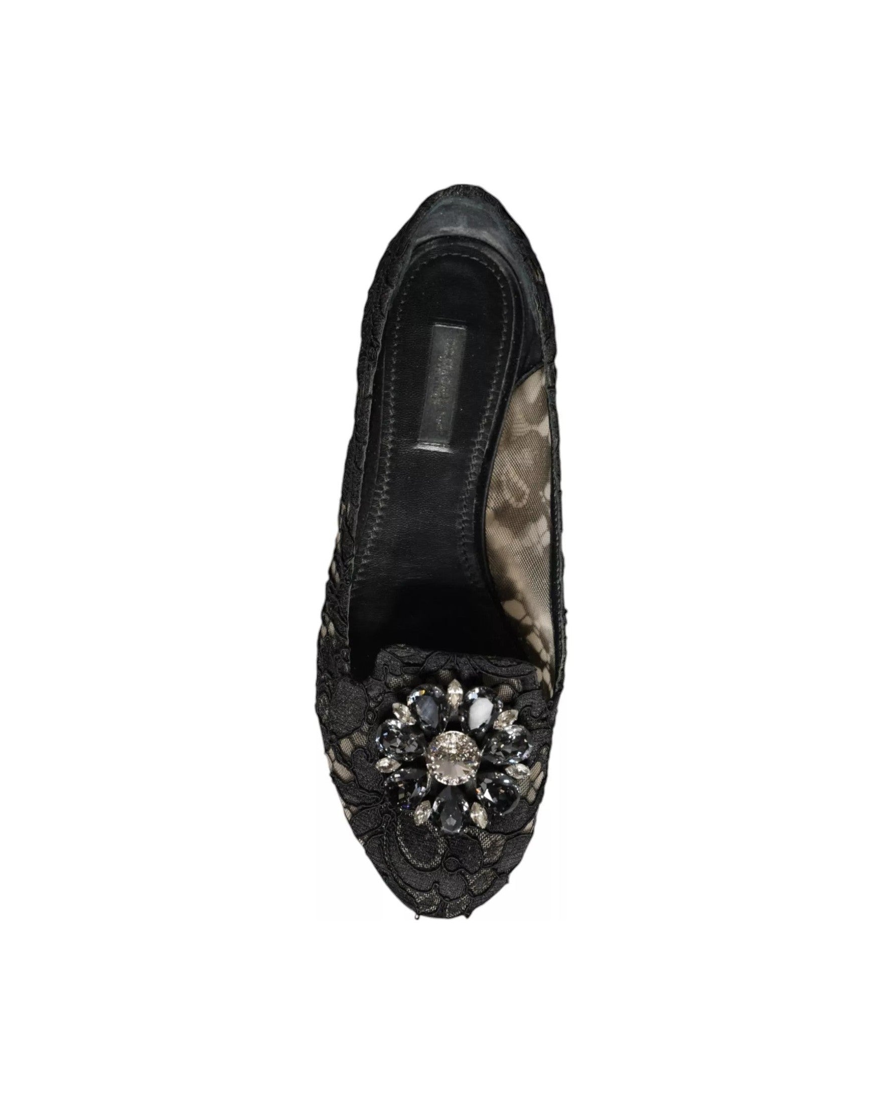 Dolce & Gabbana Black Lace Crystal Ballet Flats Loafer Shoes Glam Steals