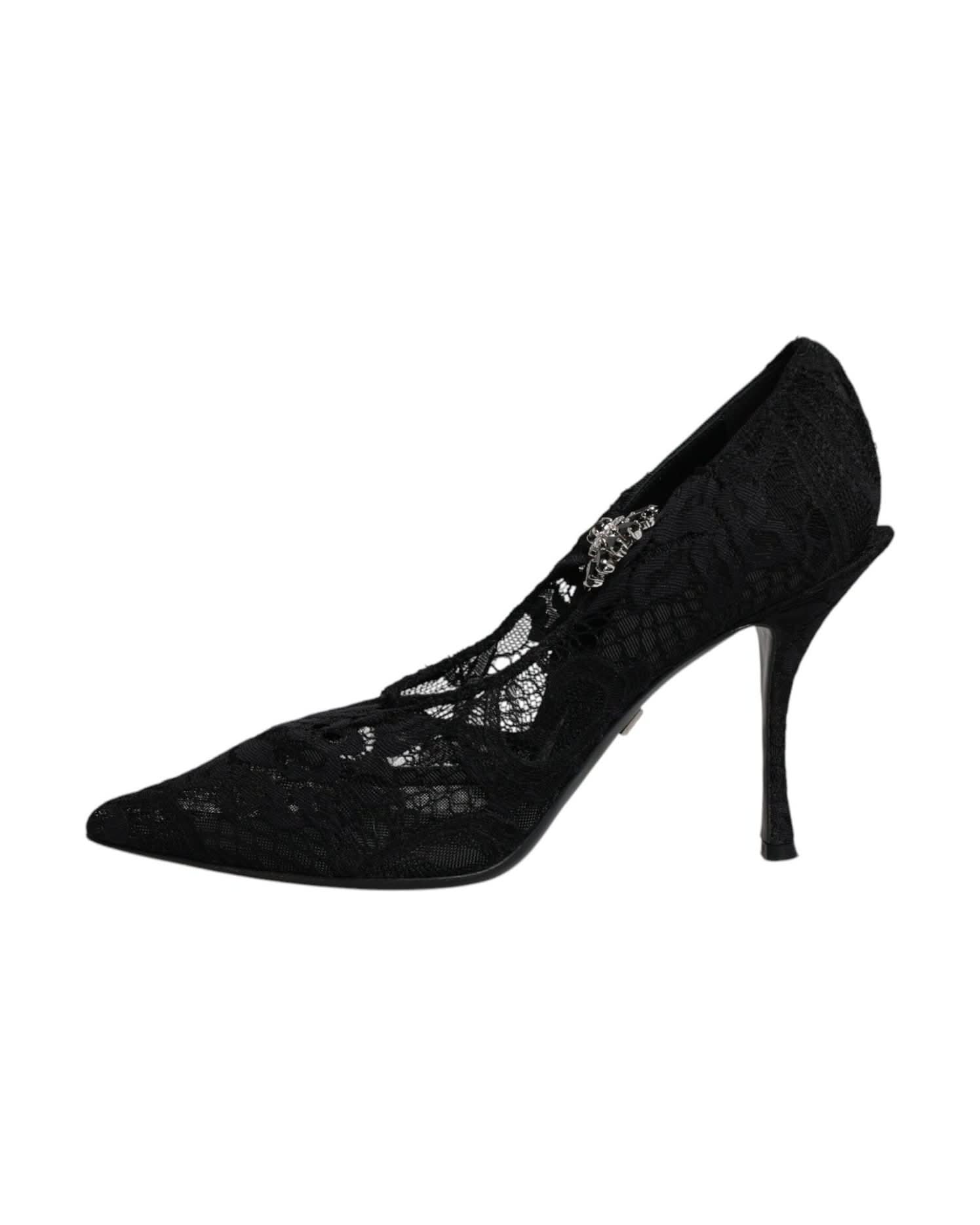 Dolce & Gabbana Black Lace Crystals Mary Jane Pumps Shoes Heels