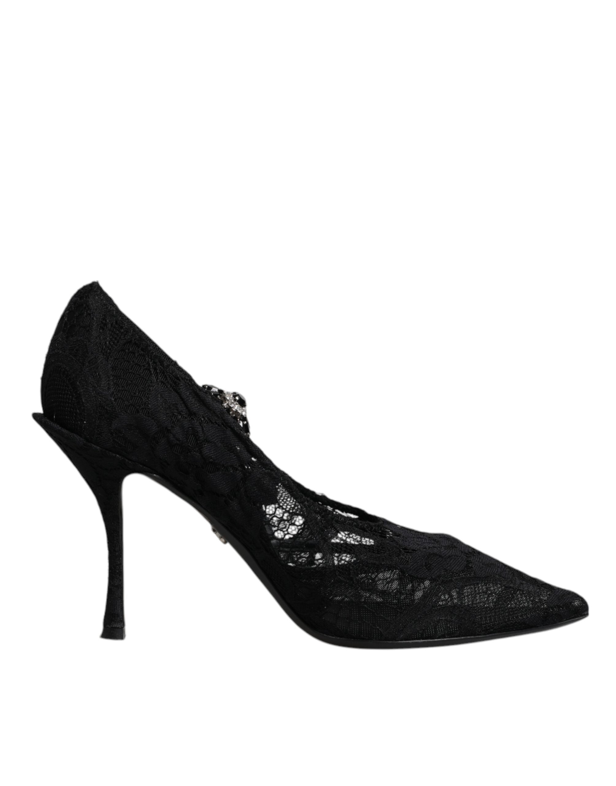 Dolce & Gabbana Black Lace Crystals Mary Jane Pumps Shoes Glam Steals