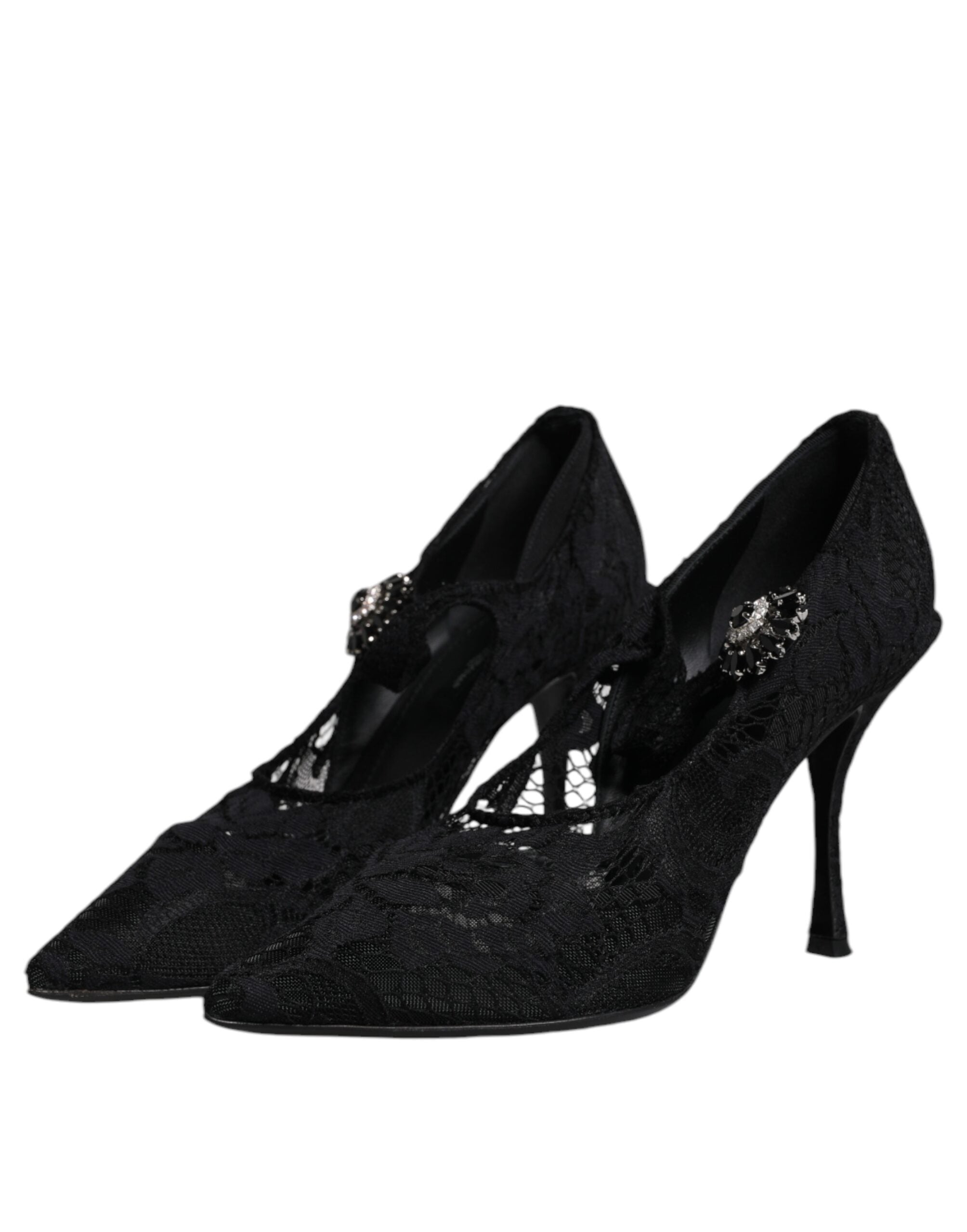 Dolce & Gabbana Black Lace Crystals Mary Jane Pumps Shoes Glam Steals