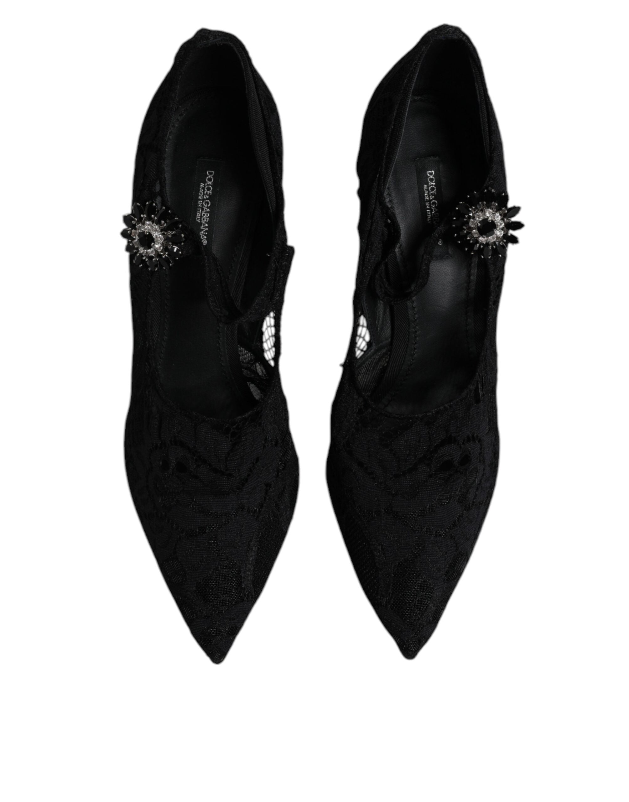 Dolce & Gabbana Black Lace Crystals Mary Jane Pumps Shoes Glam Steals
