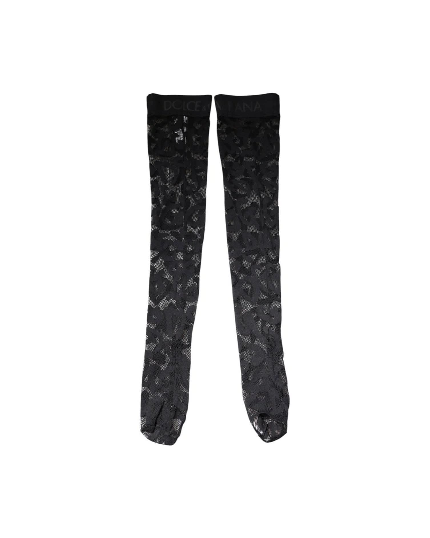 Dolce & Gabbana Black Lace Floral Cotton Stretch Stockings Socks Socks