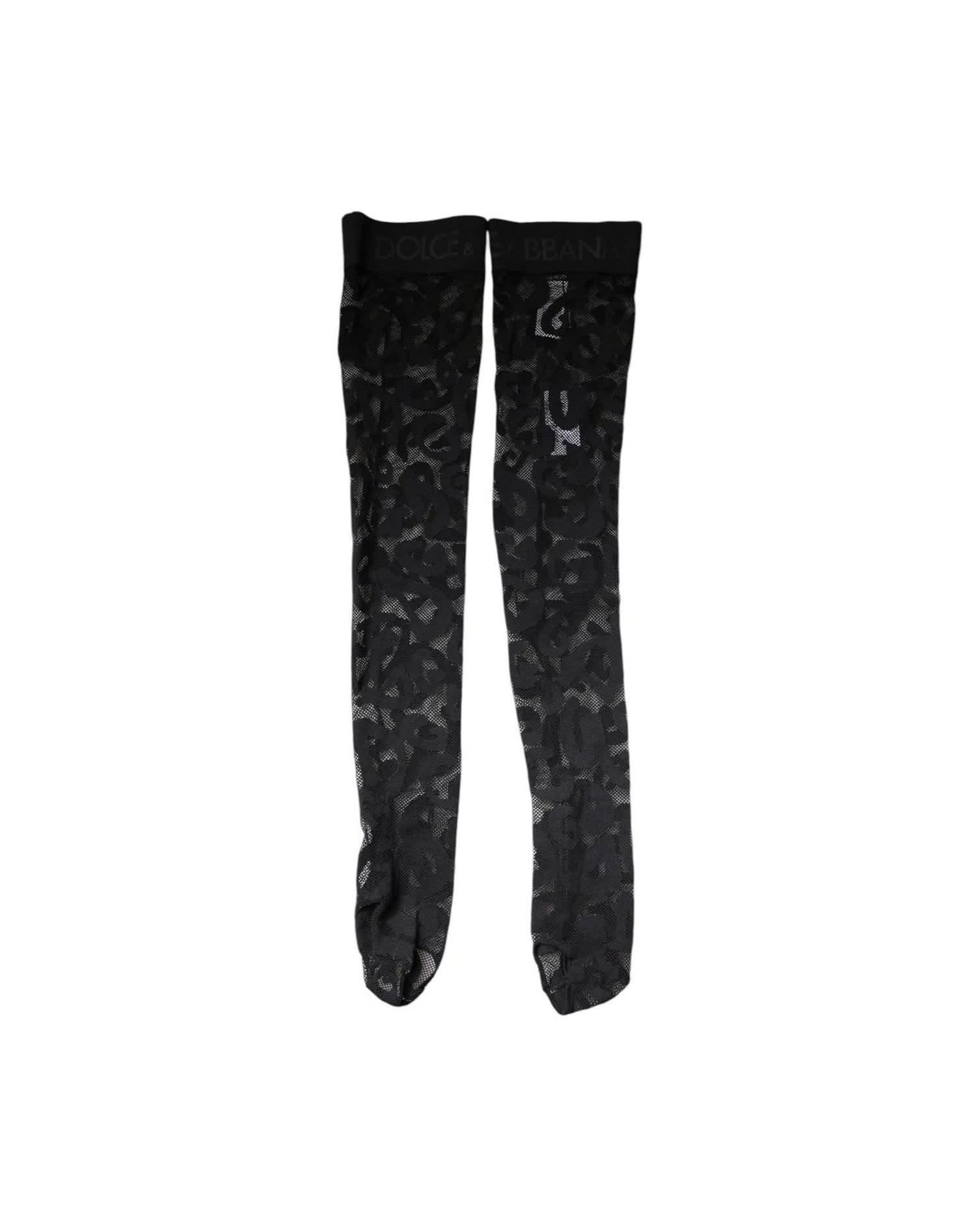 Dolce & Gabbana Black Lace Floral Cotton Stretch Stockings Socks Socks