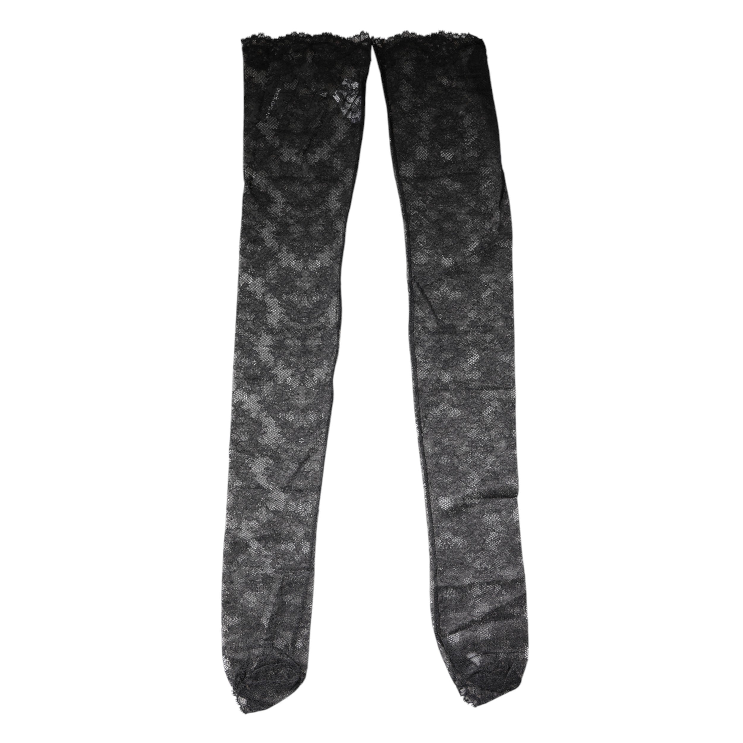 Dolce & Gabbana Black Lace Floral Cotton Stretch Stockings Socks Glam Steals