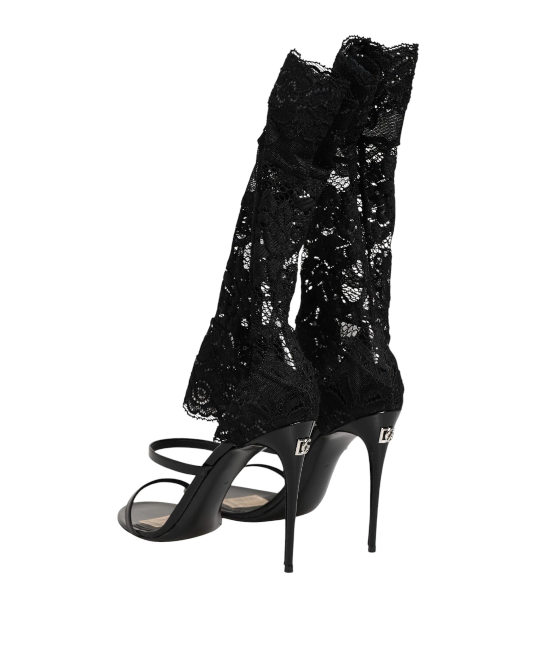 Dolce & Gabbana Black Lace Floral Heels Sandals Shoes Glam Steals