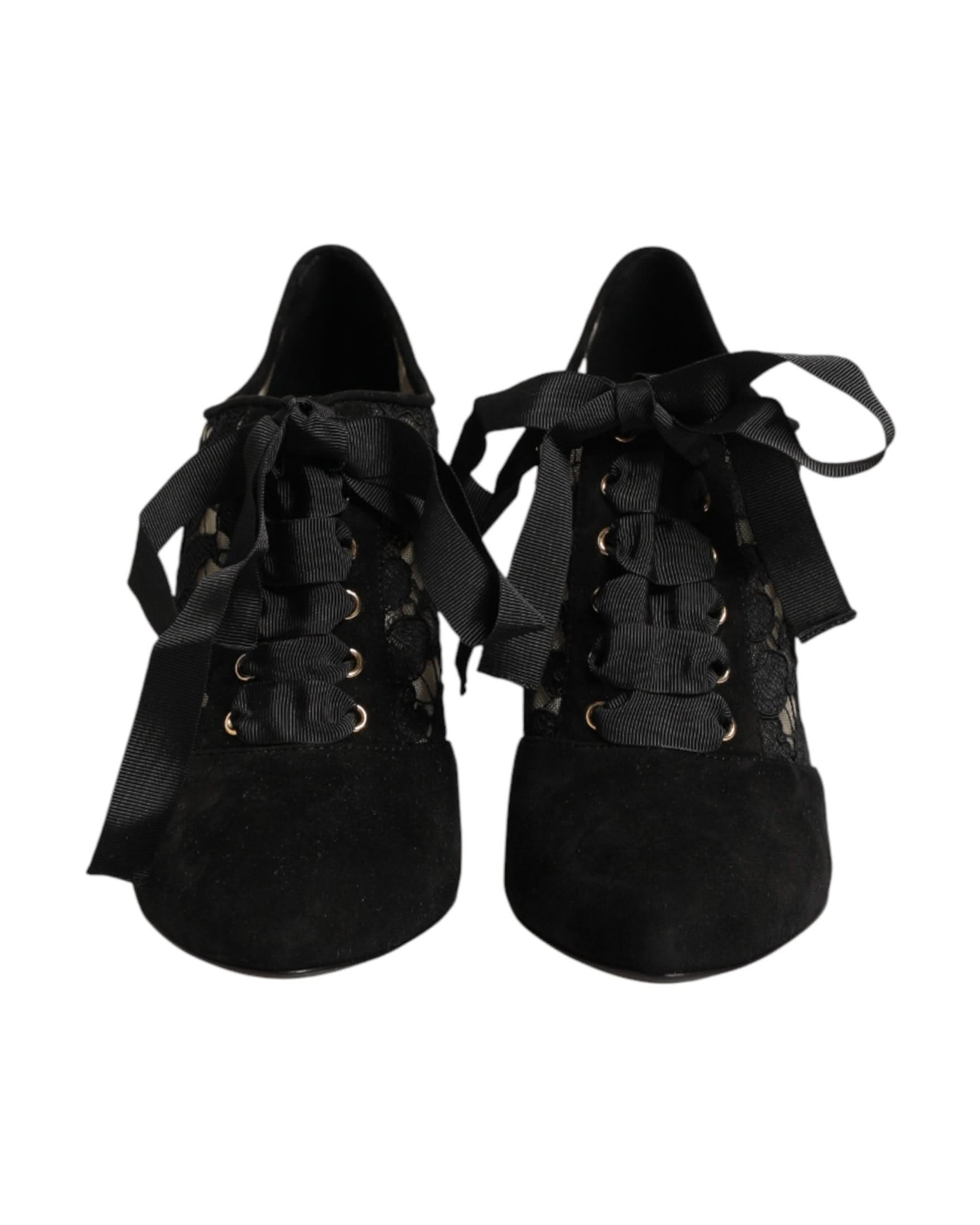 Dolce & Gabbana Black Lace Floral High Heels Ups Pumps Shoes Heels