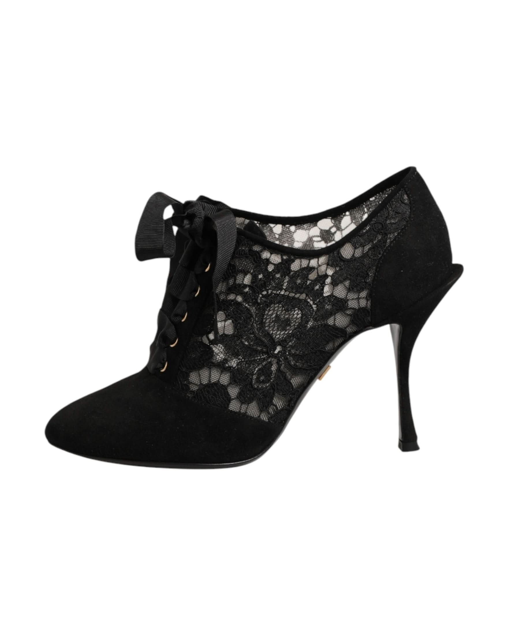 Dolce & Gabbana Black Lace Floral High Heels Ups Pumps Shoes Heels