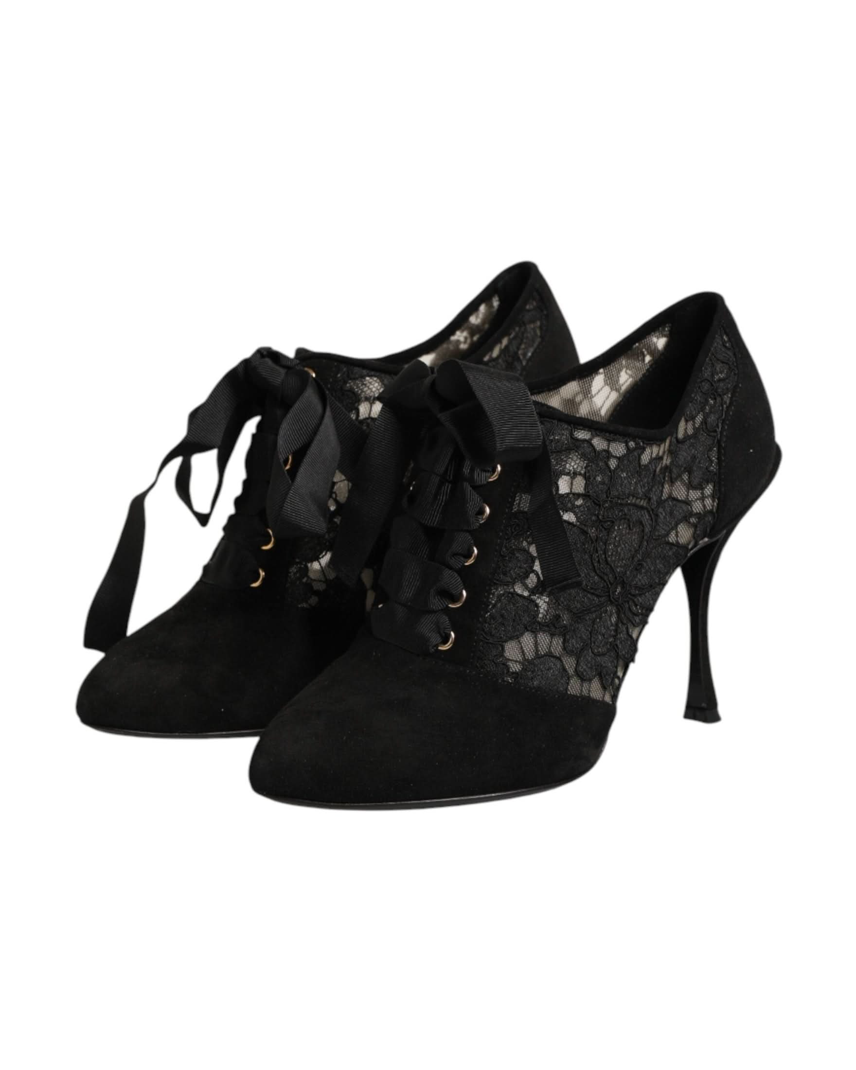 Dolce & Gabbana Black Lace Floral High Heels Ups Pumps Shoes Heels