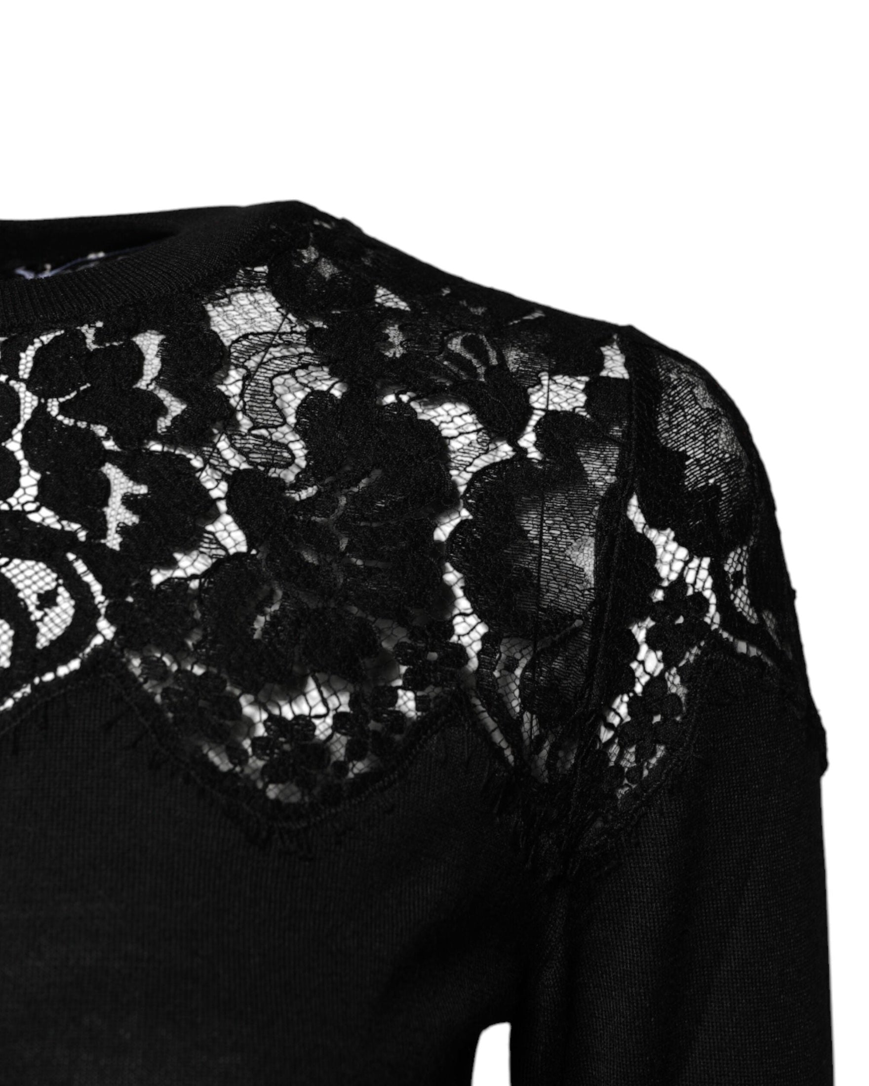 Dolce & Gabbana Black Lace Floral Long Sleeves Blouse Top Glam Steals