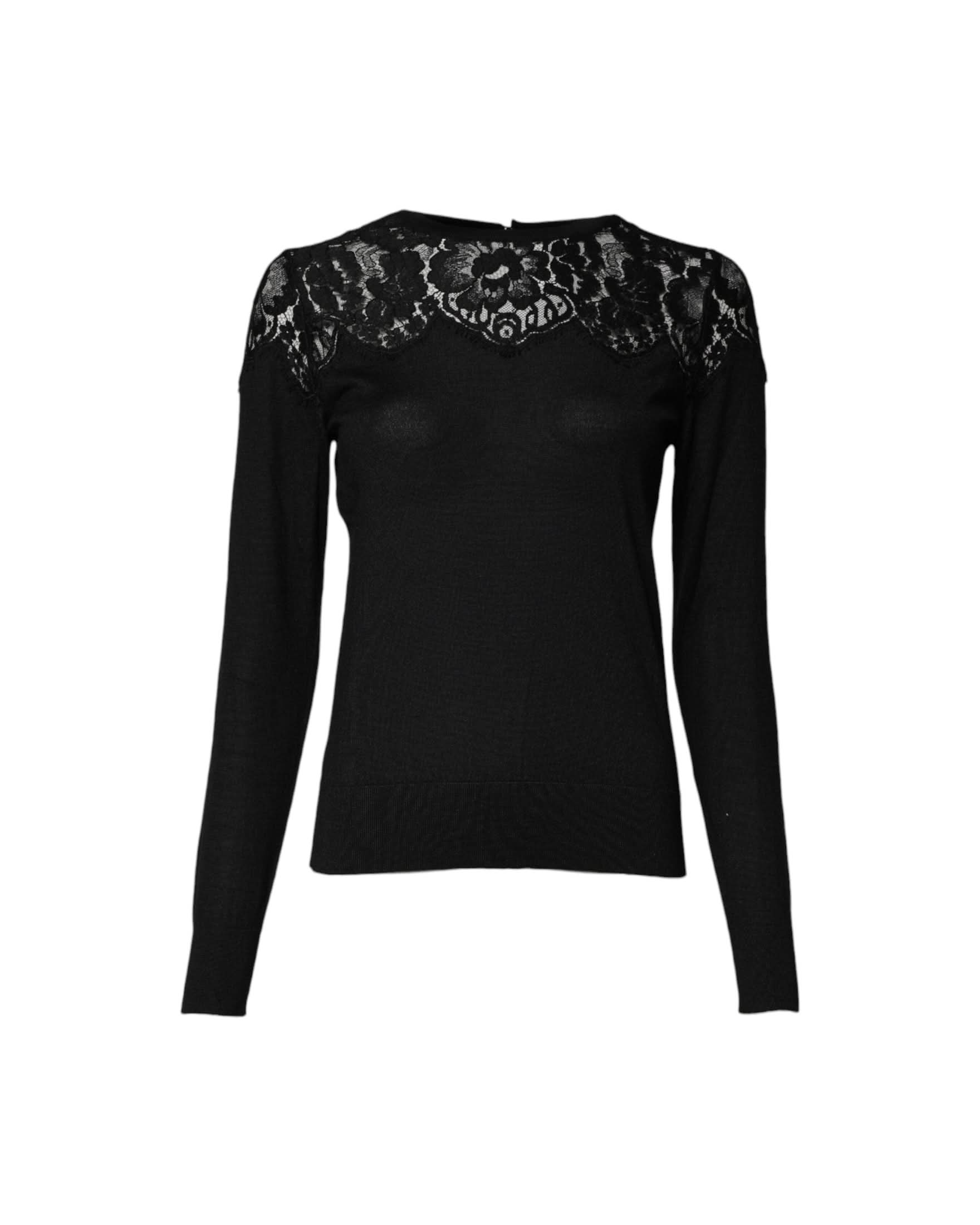 Dolce & Gabbana Black Lace Floral Long Sleeves Blouse Top Blouses