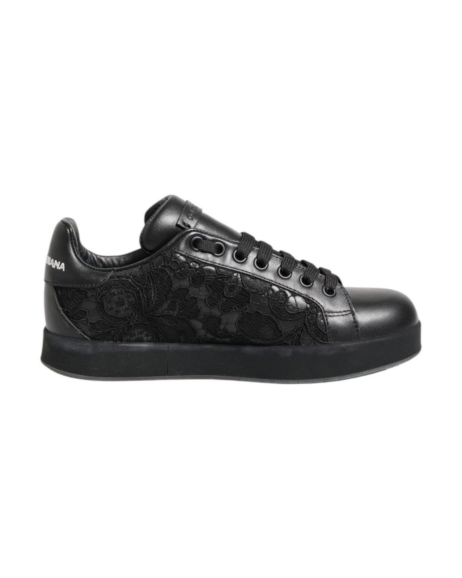 Dolce & Gabbana Black Lace Floral Low Top Sneakers Shoes Glam Steals