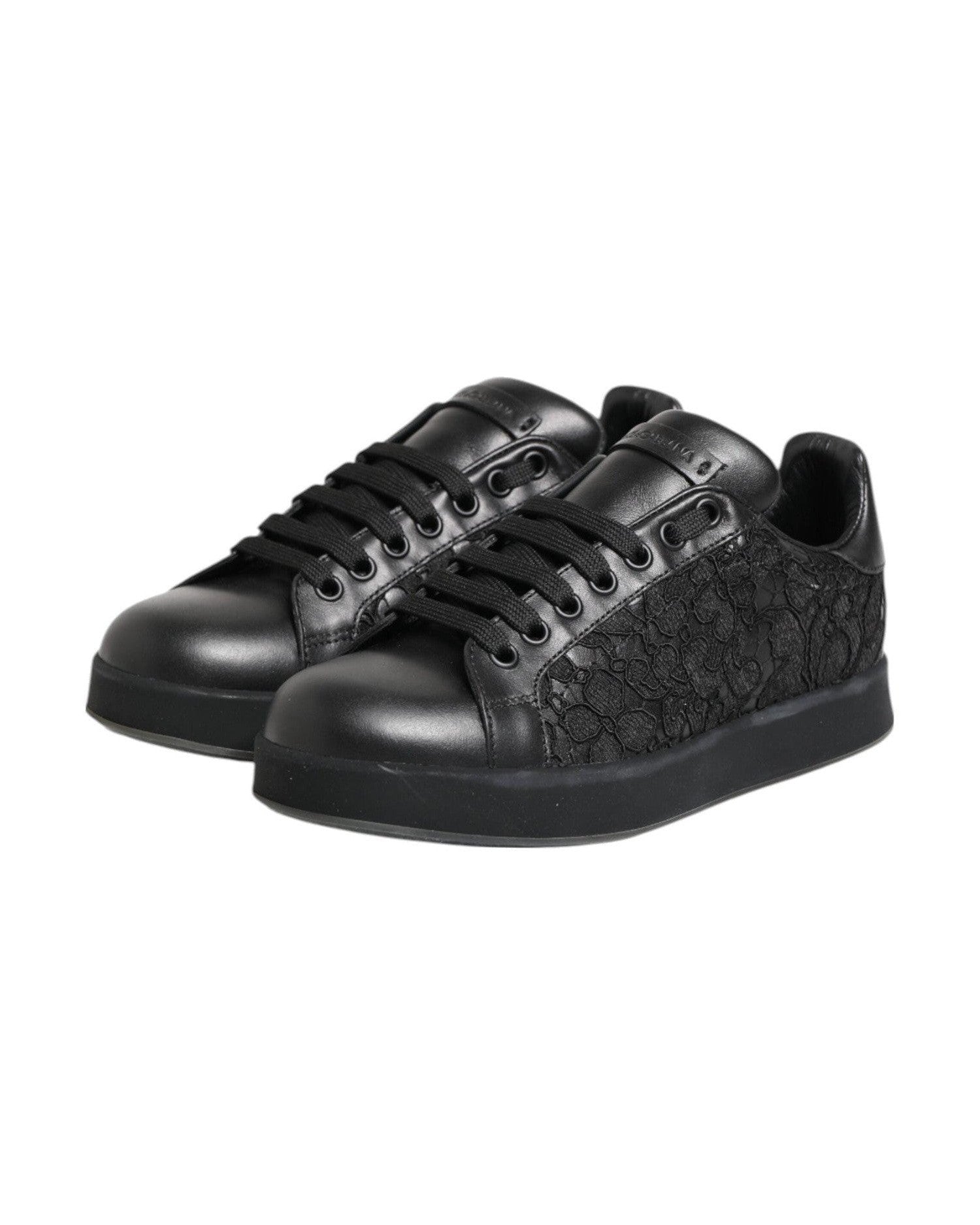 Dolce & Gabbana Black Lace Floral Low Top Sneakers Shoes Glam Steals