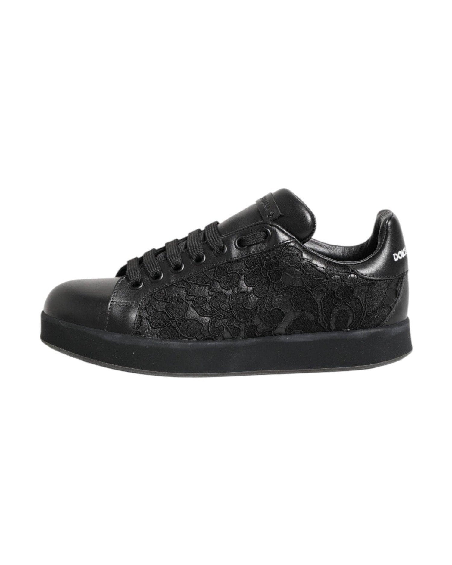 Dolce & Gabbana Black Lace Floral Low Top Sneakers Shoes Glam Steals