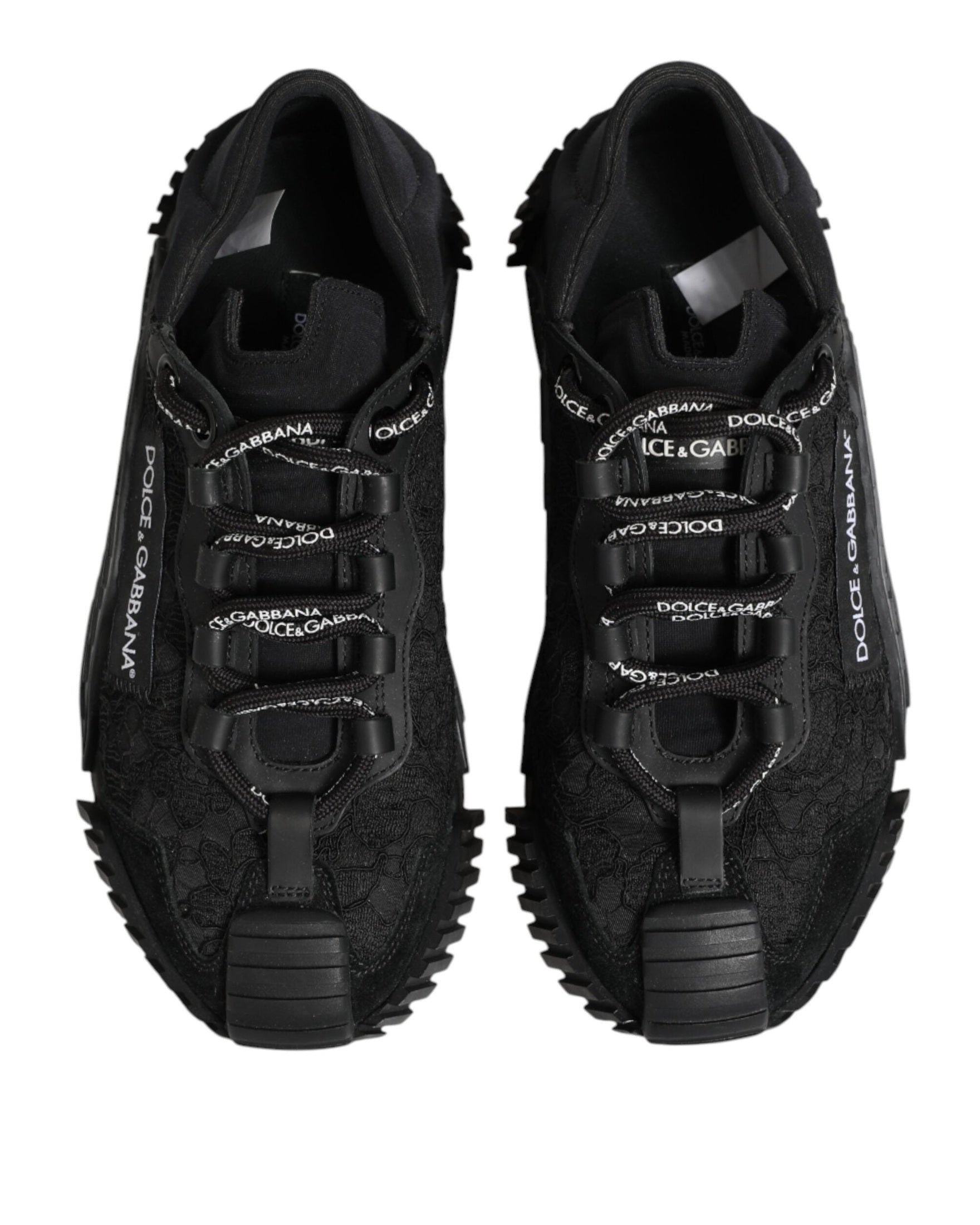 Dolce & Gabbana Black Lace Logo Low Top Ns1 Sneakers Shoes Glam Steals