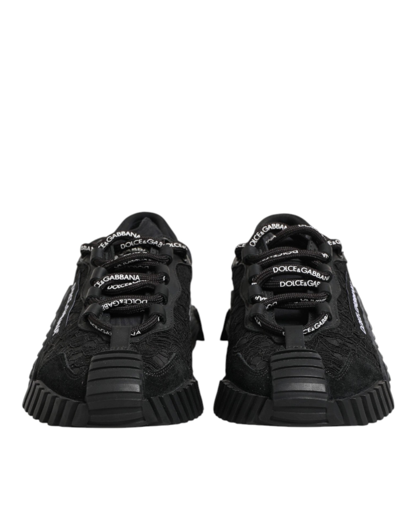 Dolce & Gabbana Black Lace Logo Low Top Ns1 Sneakers Shoes Glam Steals