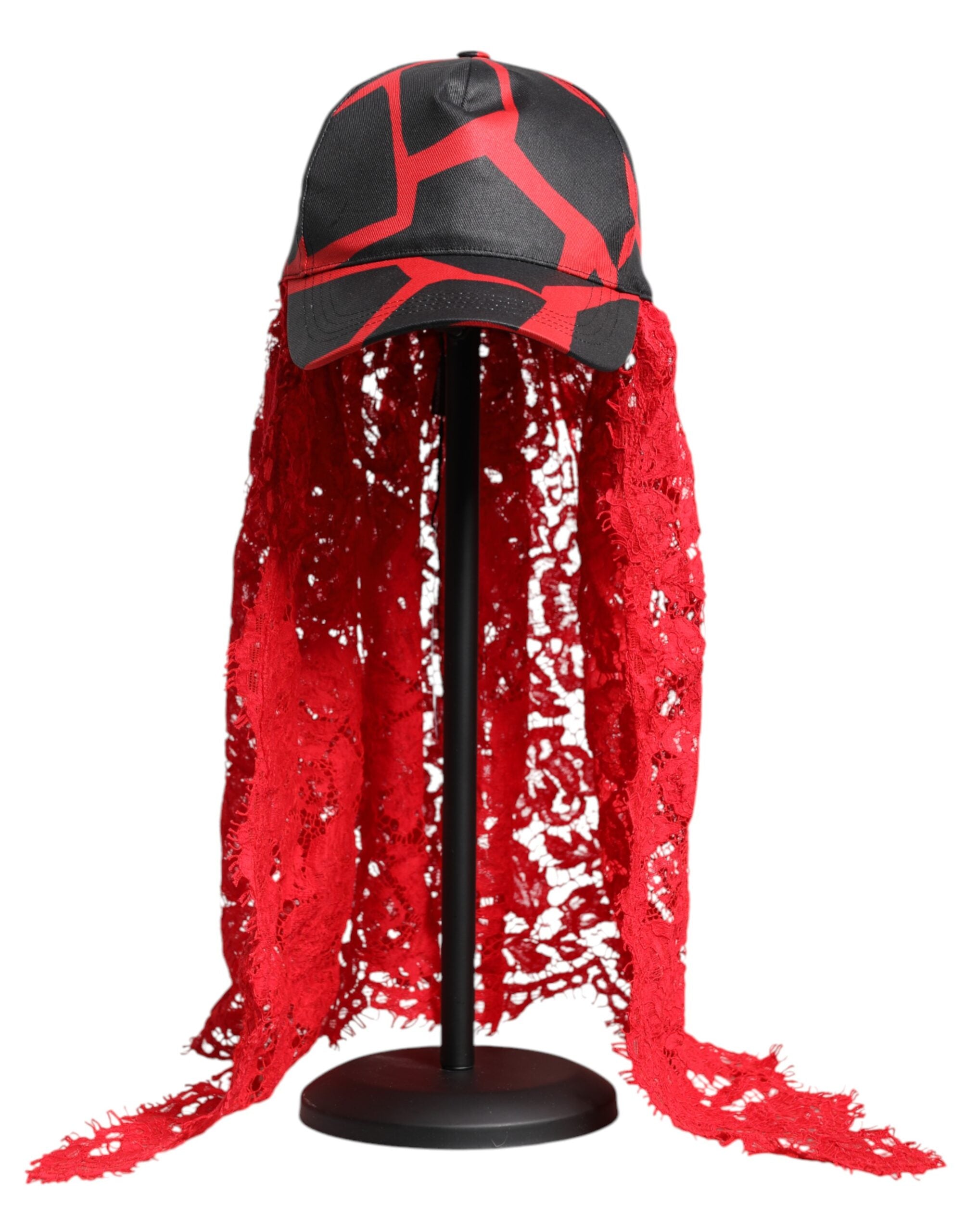 Dolce & Gabbana Black Lace Red Tulle Cotton Baseball Cap Glam Steals