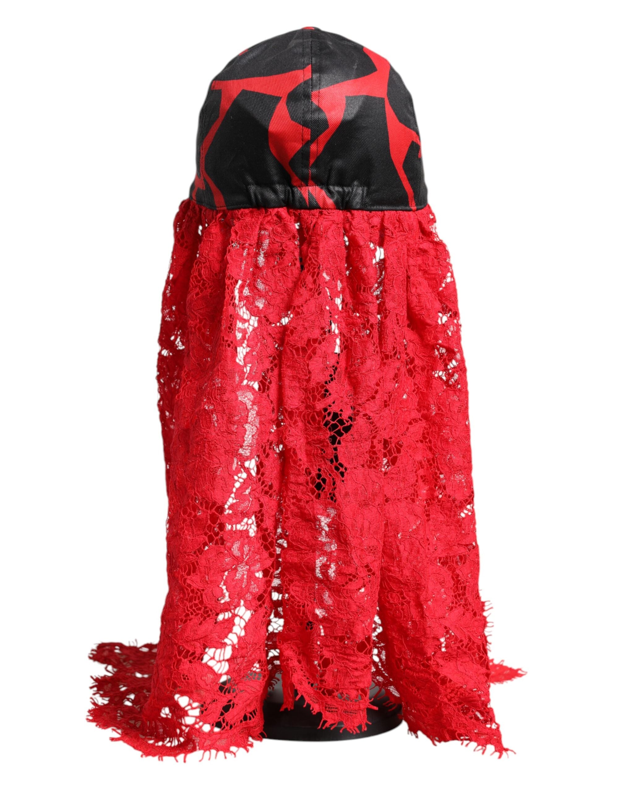 Dolce & Gabbana Black Lace Red Tulle Cotton Baseball Cap Glam Steals