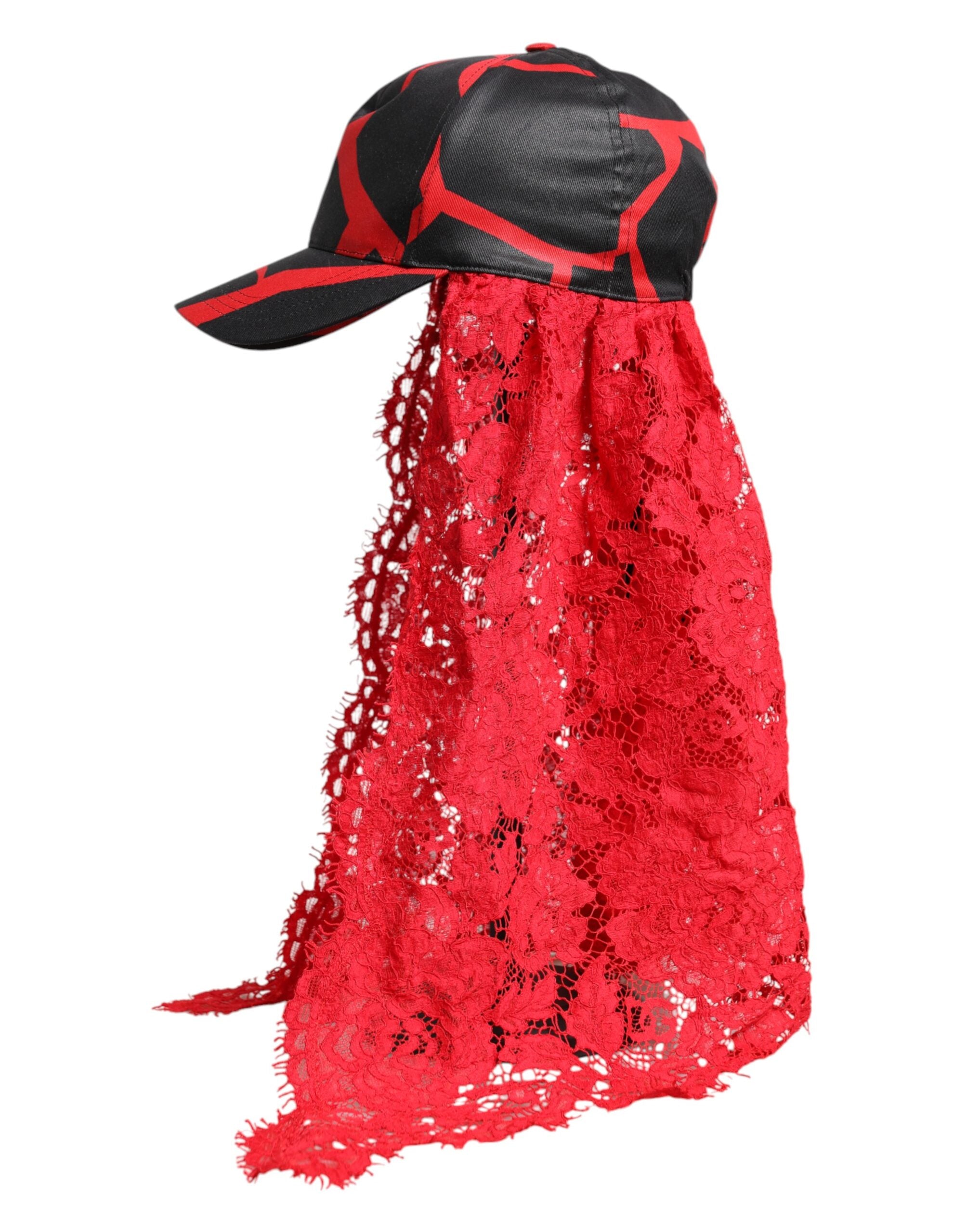 Dolce & Gabbana Black Lace Red Tulle Cotton Baseball Cap Glam Steals
