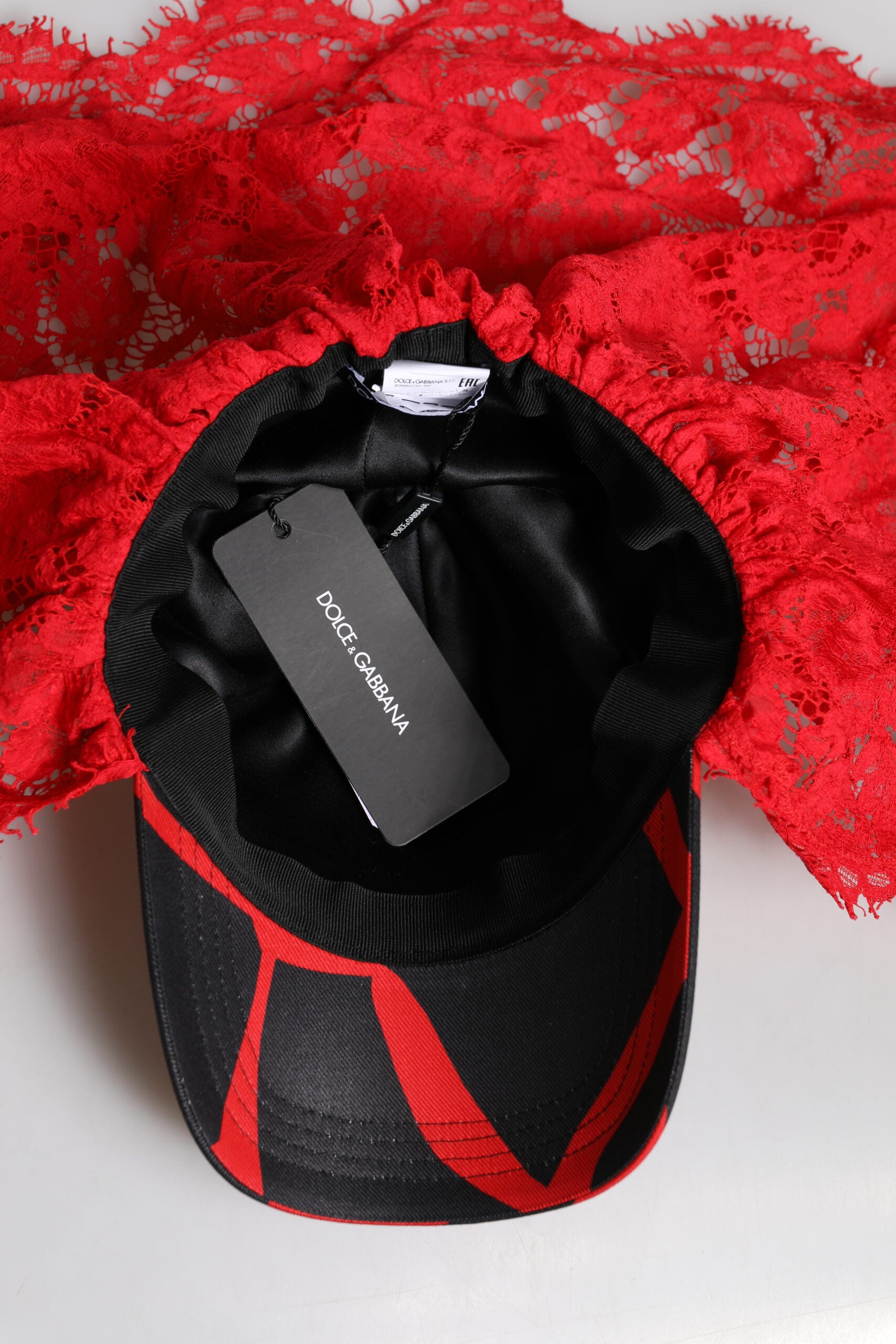 Dolce & Gabbana Black Lace Red Tulle Cotton Baseball Cap Glam Steals