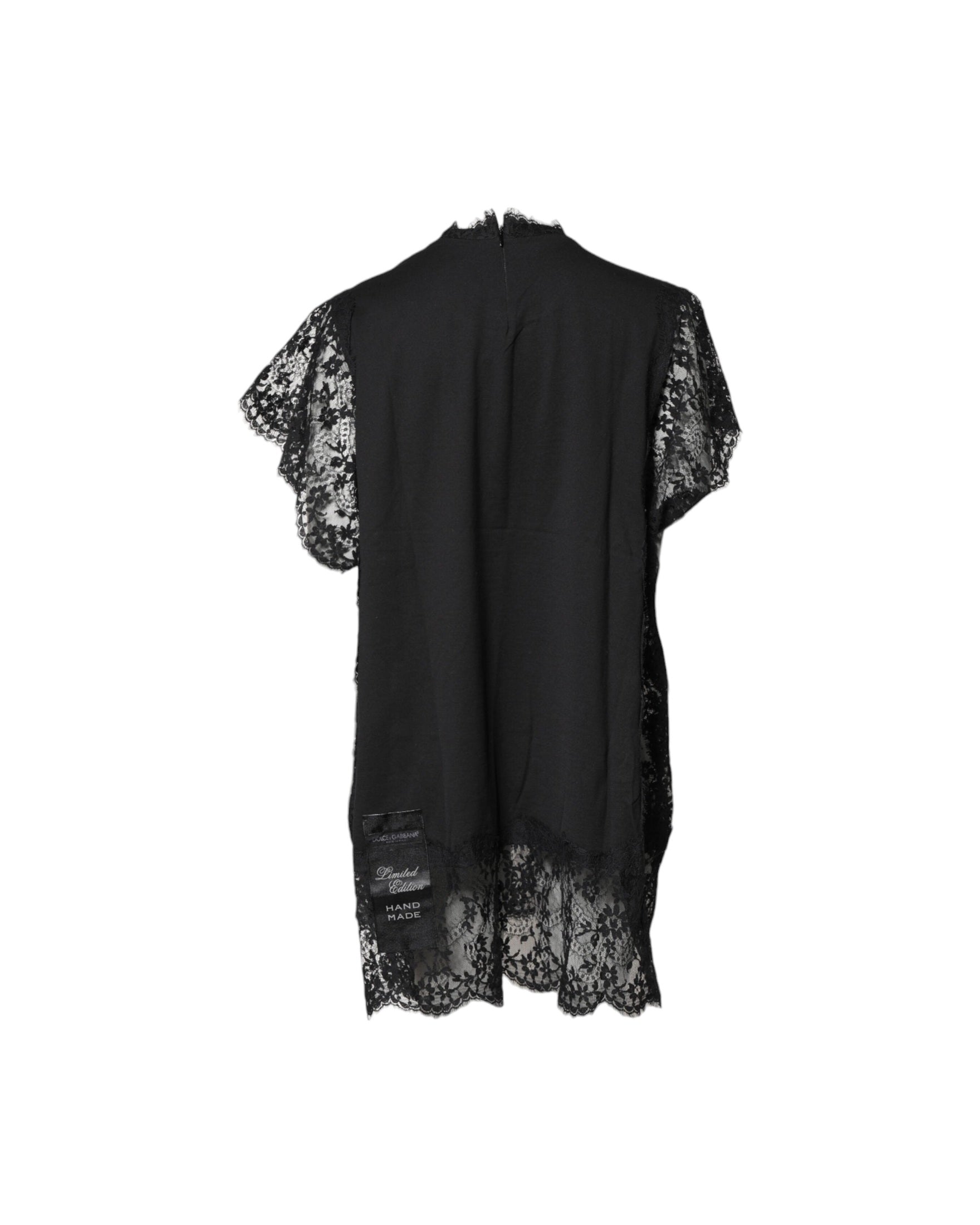 Dolce & Gabbana Black Lace Sheer Sacred Heart Crew Neck Top Glam Steals