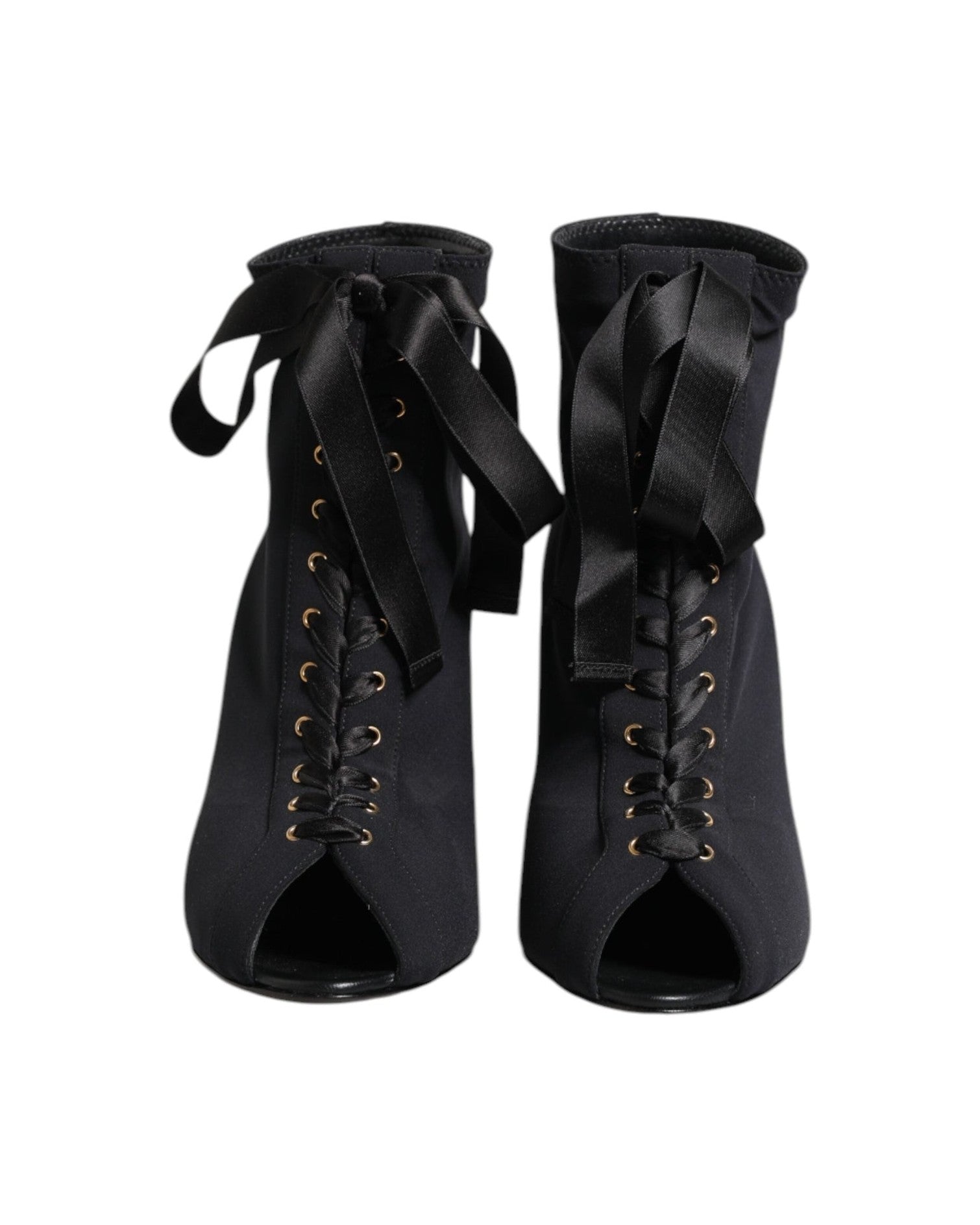 Dolce & Gabbana Black Lace Stiletto Heels Up Boots Shoes Glam Steals