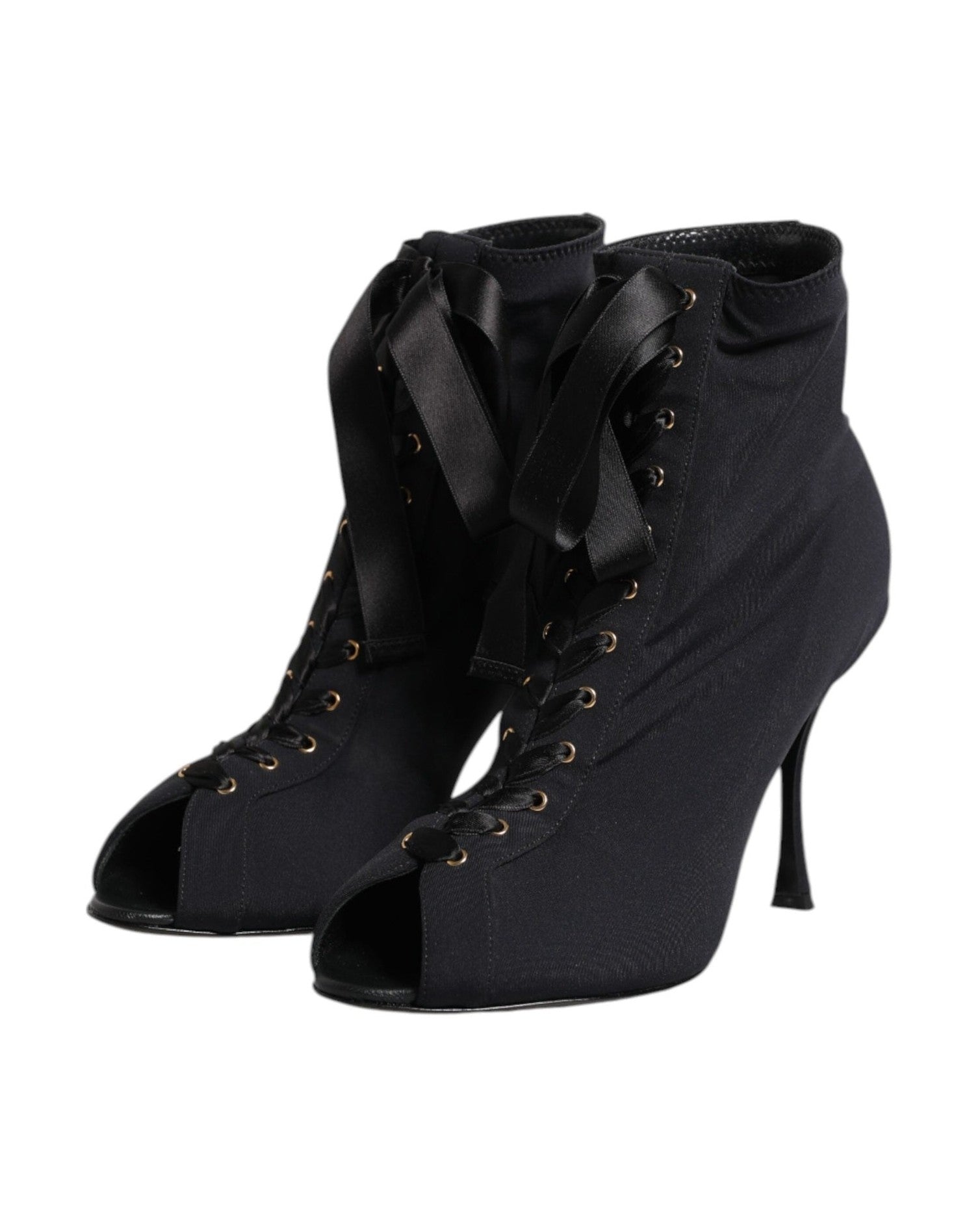 Dolce & Gabbana Black Lace Stiletto Heels Up Boots Shoes Glam Steals