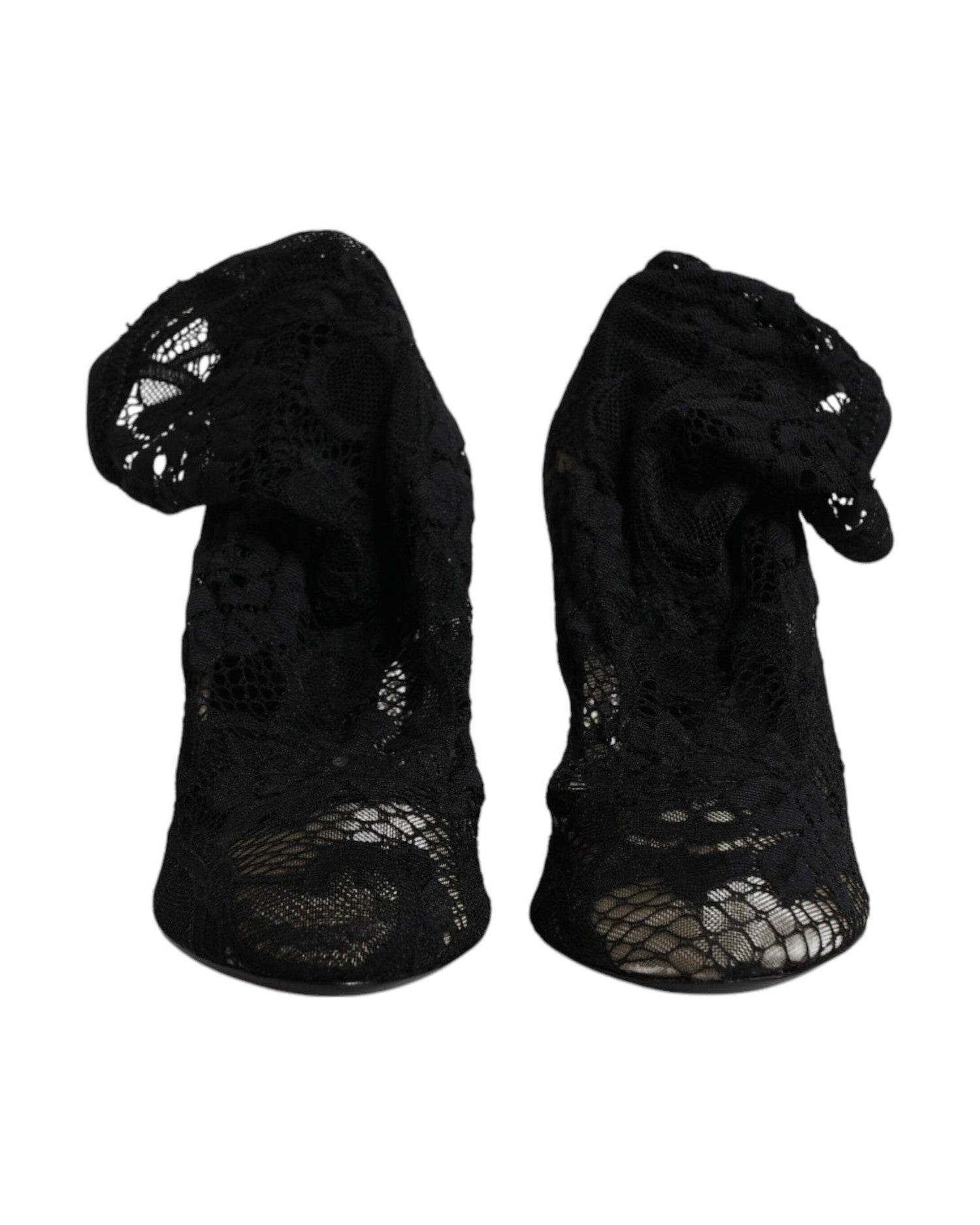 Dolce & Gabbana Black Lace Stretch Heels Mid Calf Boots Shoes Glam Steals