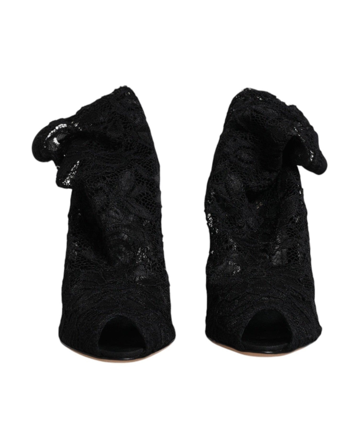 Dolce & Gabbana Black Lace Stretch Heels Mid Calf Boots Shoes Glam Steals