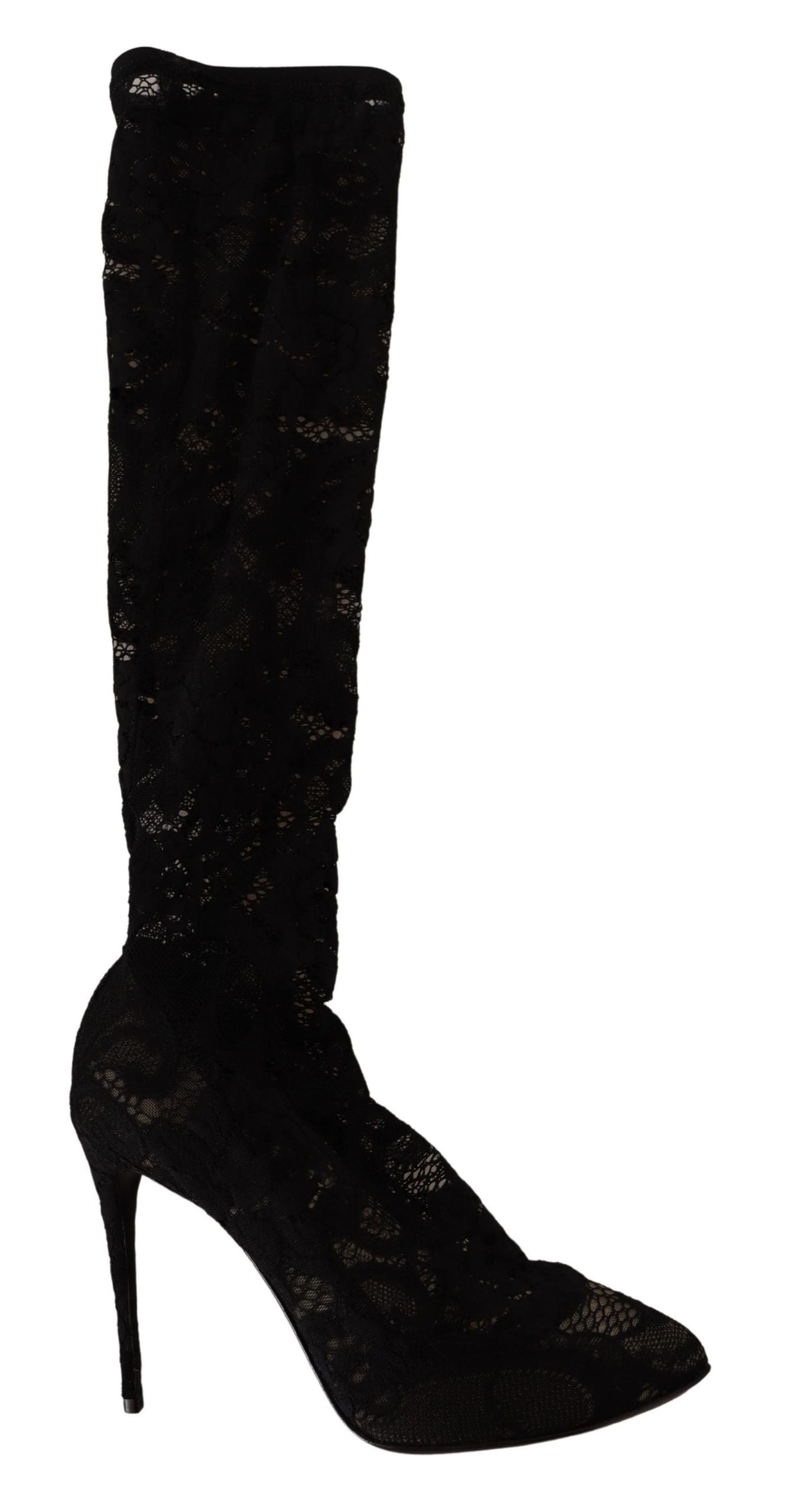 Dolce & Gabbana Black Lace Stretch Socks Taormina Boots Shoes Glam Steals