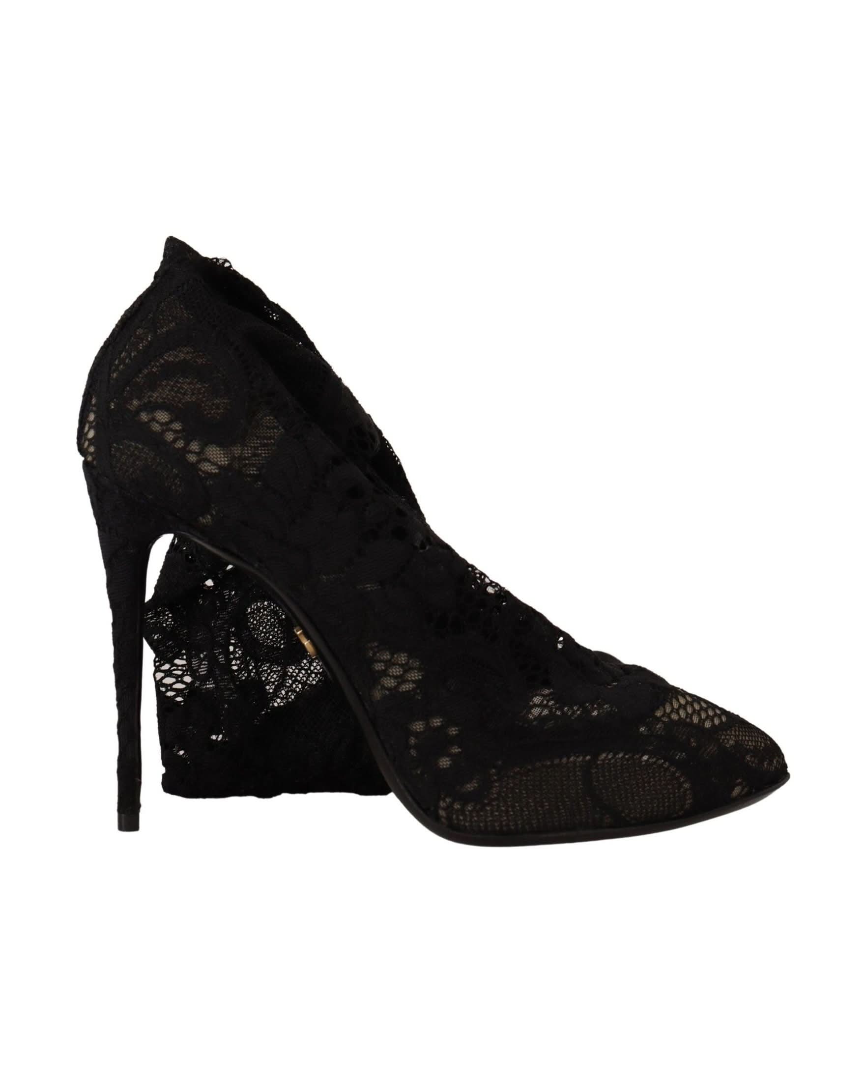 Dolce & Gabbana Black Lace Stretch Socks Taormina Boots Boots