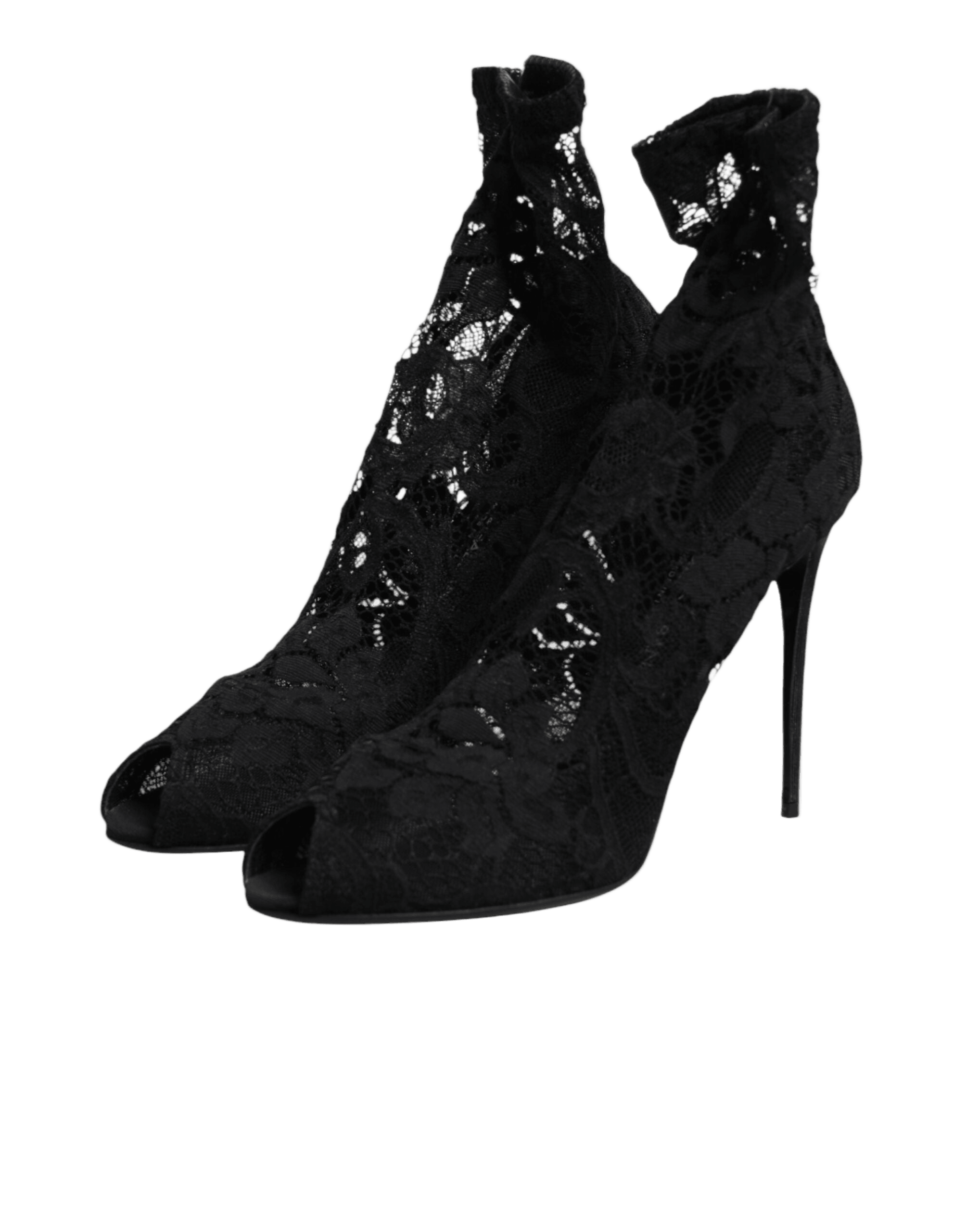 Dolce & Gabbana Black Lace Stretch Taormina Boots Shoes Glam Steals