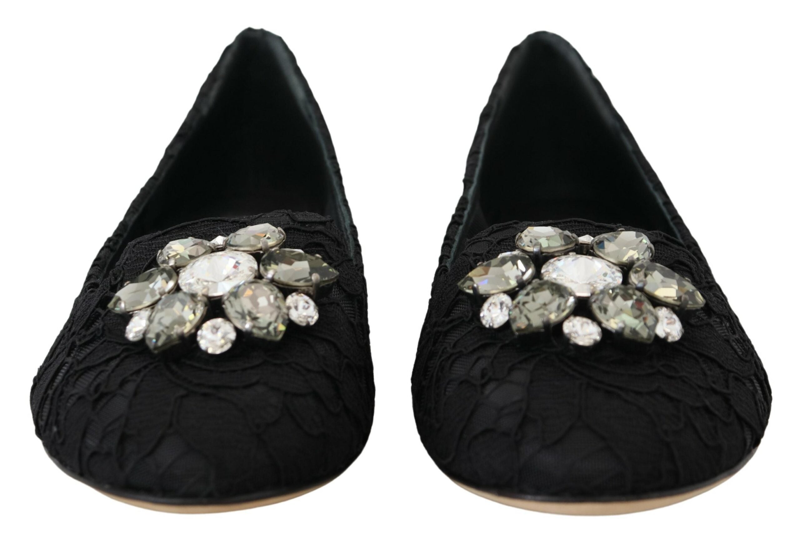 Dolce & Gabbana Black Lace Taormina Crystals Flats Glam Steals