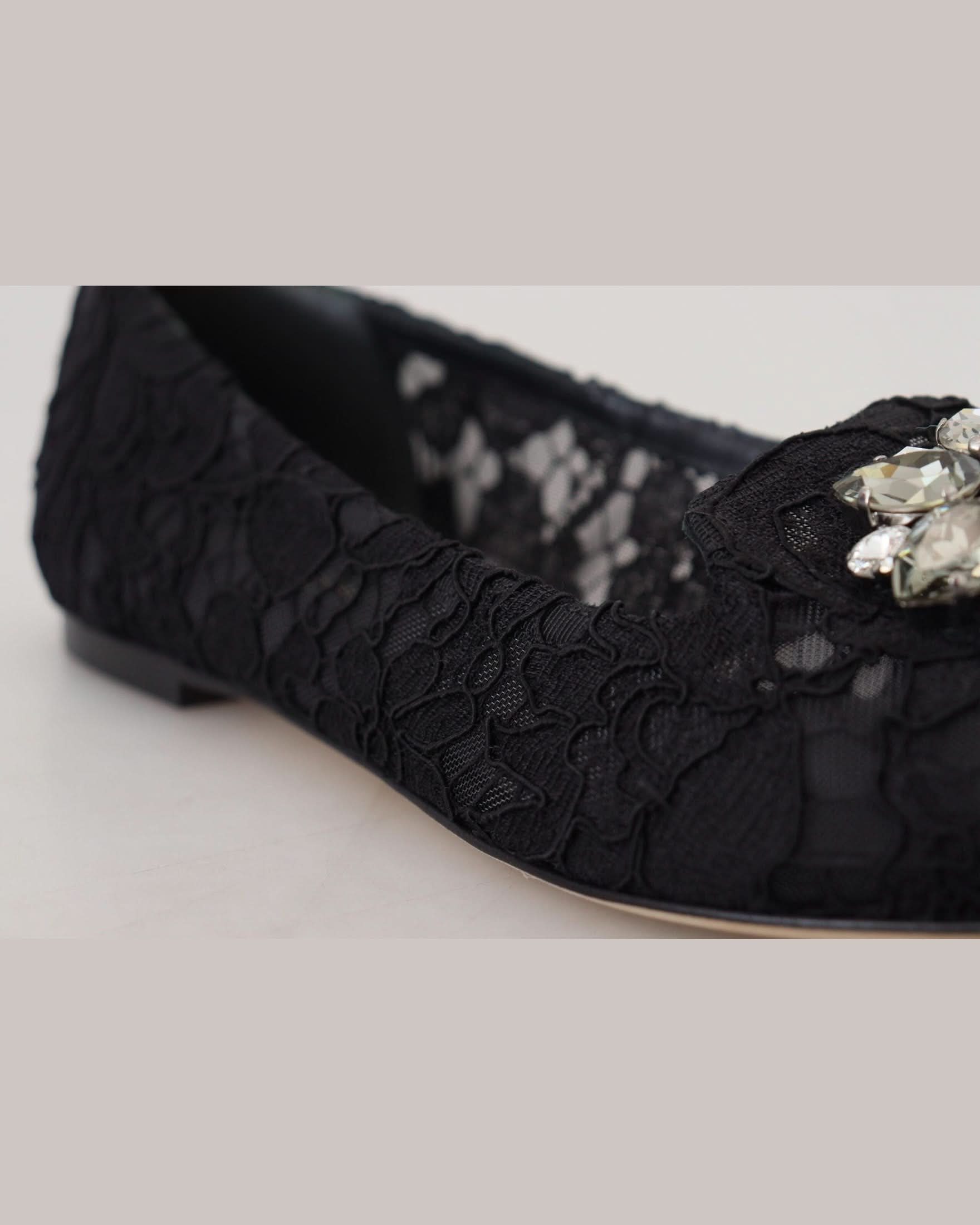 Dolce & Gabbana Black Lace Taormina Crystals Flats Flats