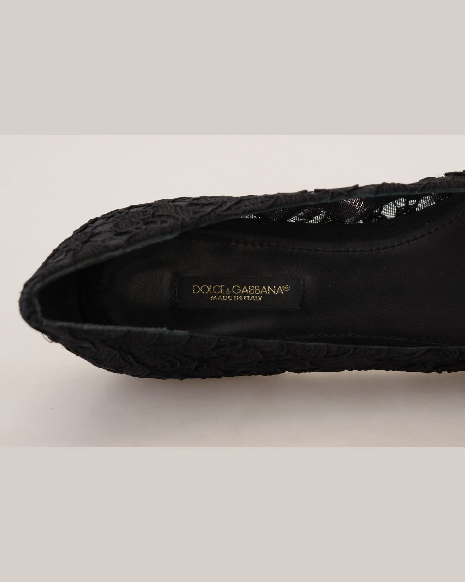 Dolce & Gabbana Black Lace Taormina Crystals Flats Flats