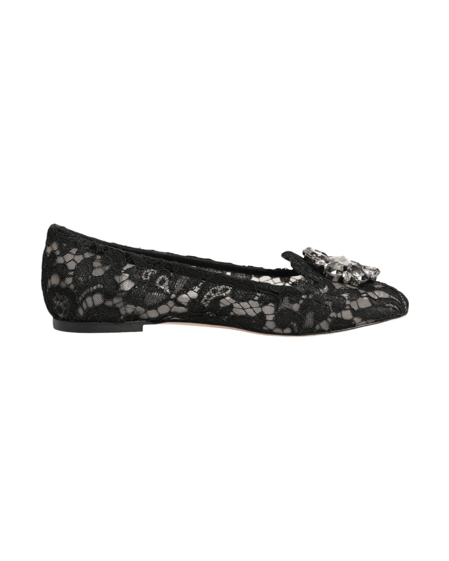 Dolce & Gabbana Black Lace Taormina Crystals Flats Shoes Glam Steals