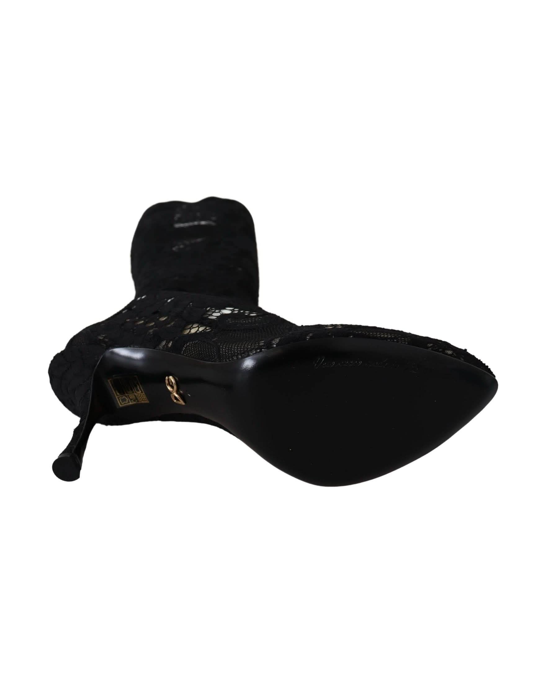 Dolce & Gabbana Black Lace Taormina Socks Boots Pumps Boots