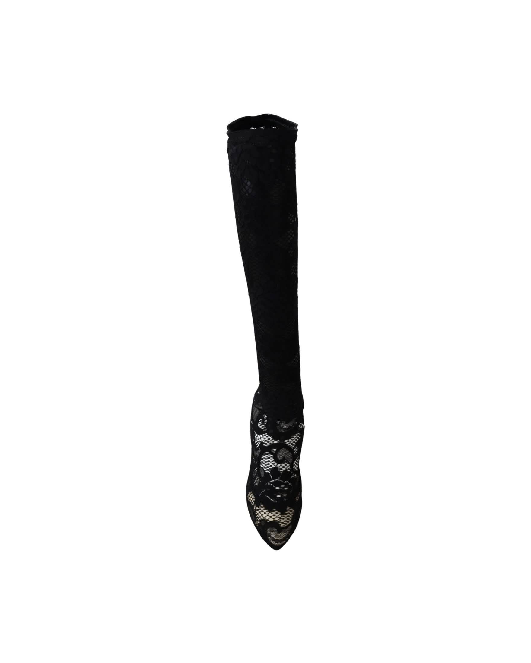 Dolce & Gabbana Black Lace Taormina Socks Boots Pumps Boots