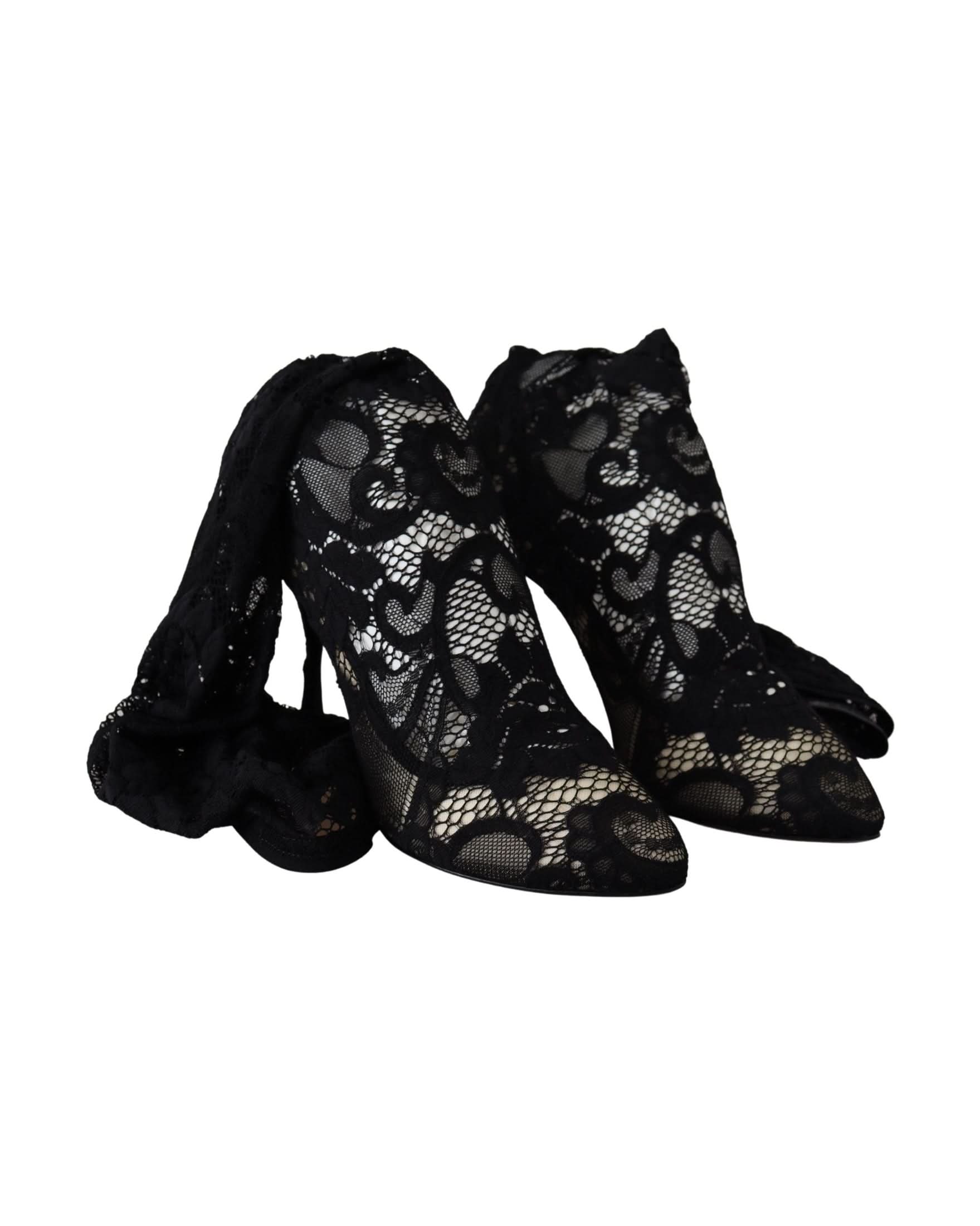 Dolce & Gabbana Black Lace Taormina Socks Boots Pumps Boots