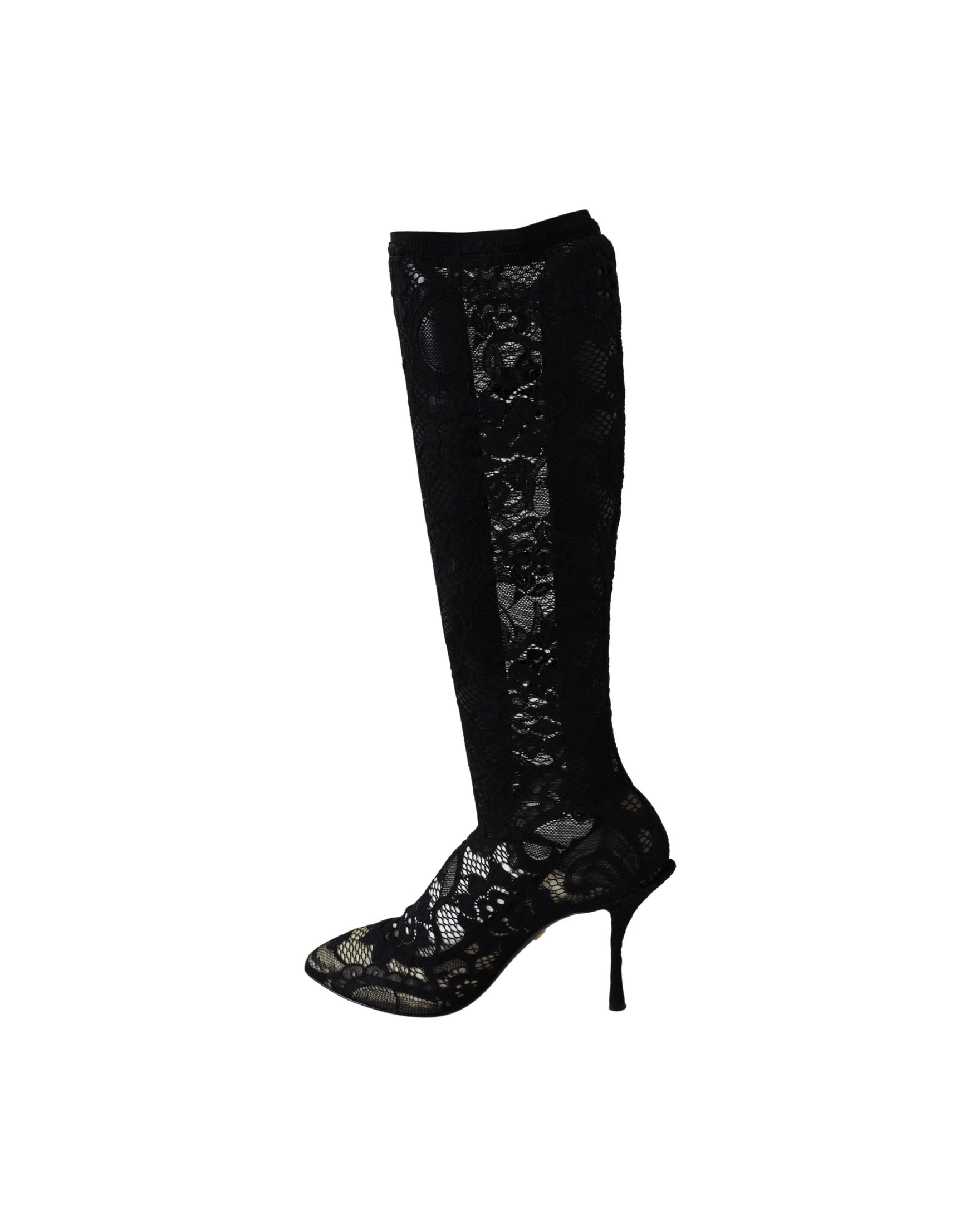 Dolce & Gabbana Black Lace Taormina Socks Boots Pumps Glam Steals