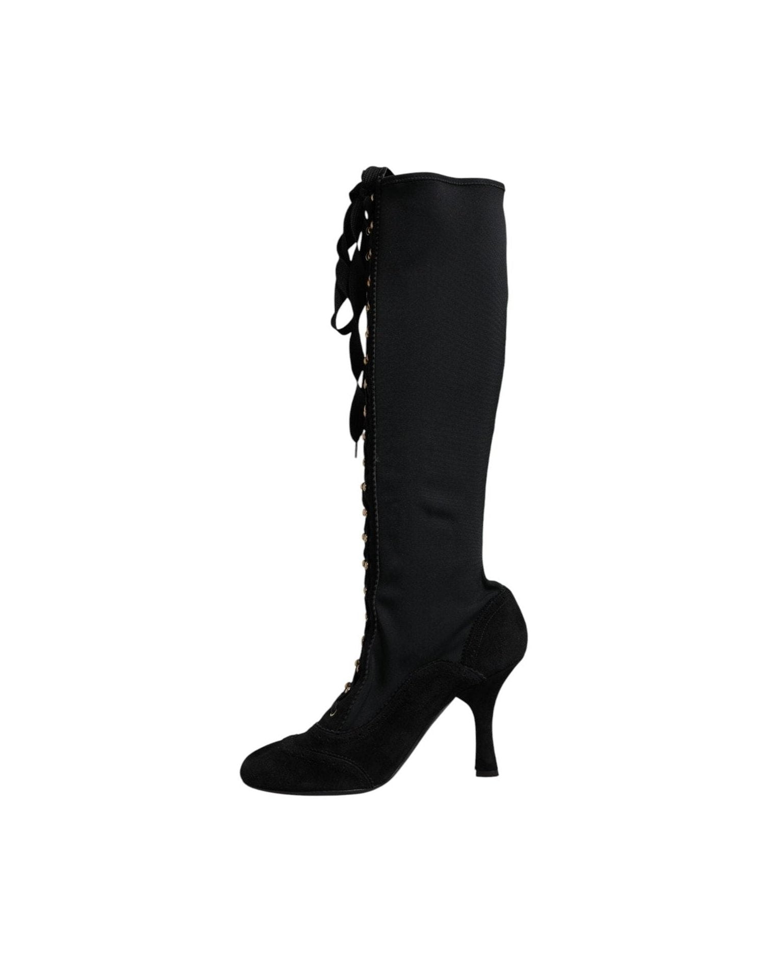 Dolce & Gabbana Black Lace Up Heels High Boots Glam Steals