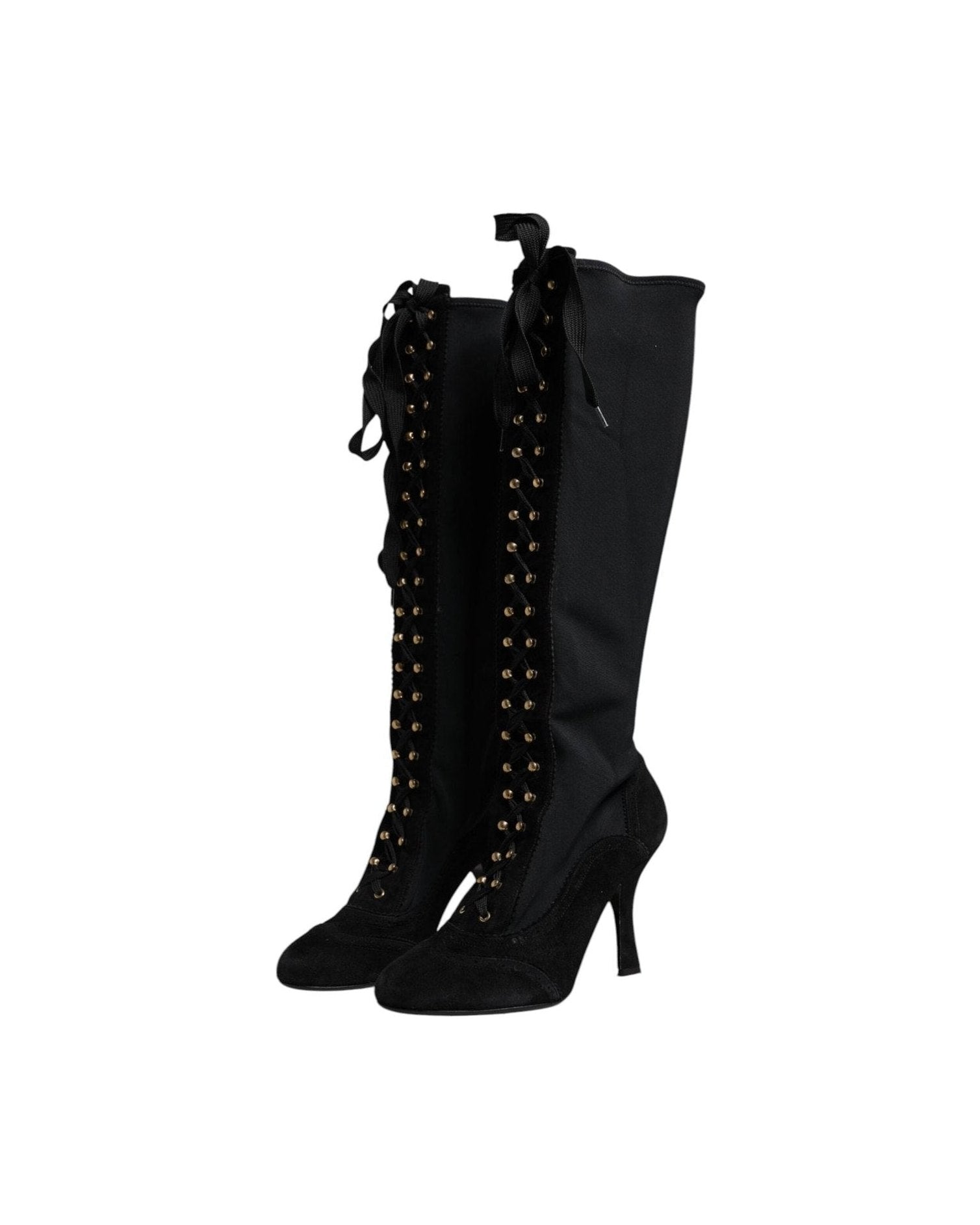 Dolce & Gabbana Black Lace Up Heels High Boots Glam Steals