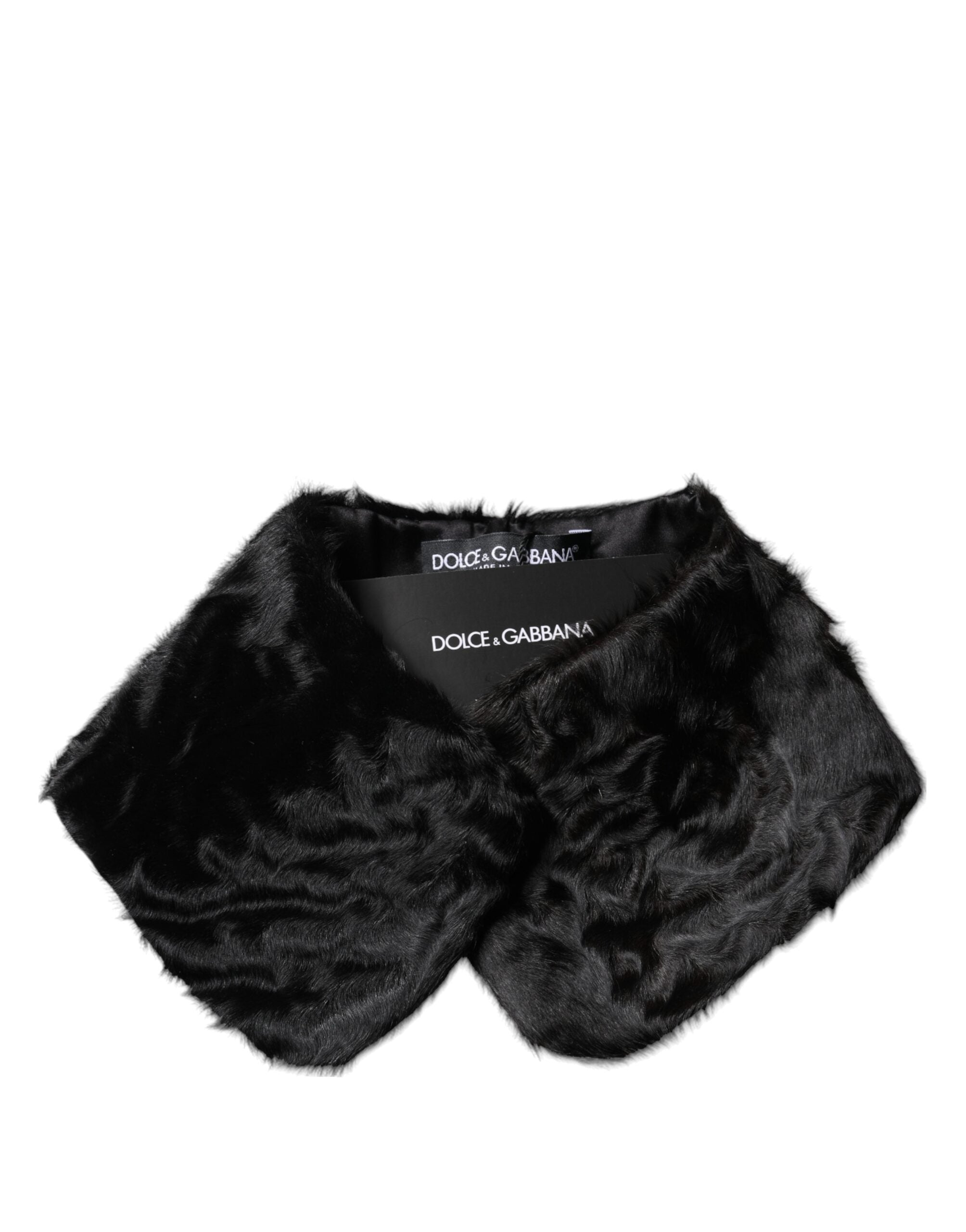 Dolce & Gabbana Black Lamb Fur Collar Neck Wrap Scarf Glam Steals