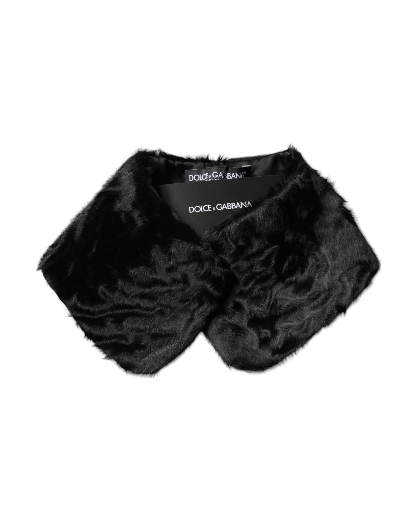 Dolce & Gabbana Black Lamb Fur Collar Neck Wrap Scarf Scarves & Shawls