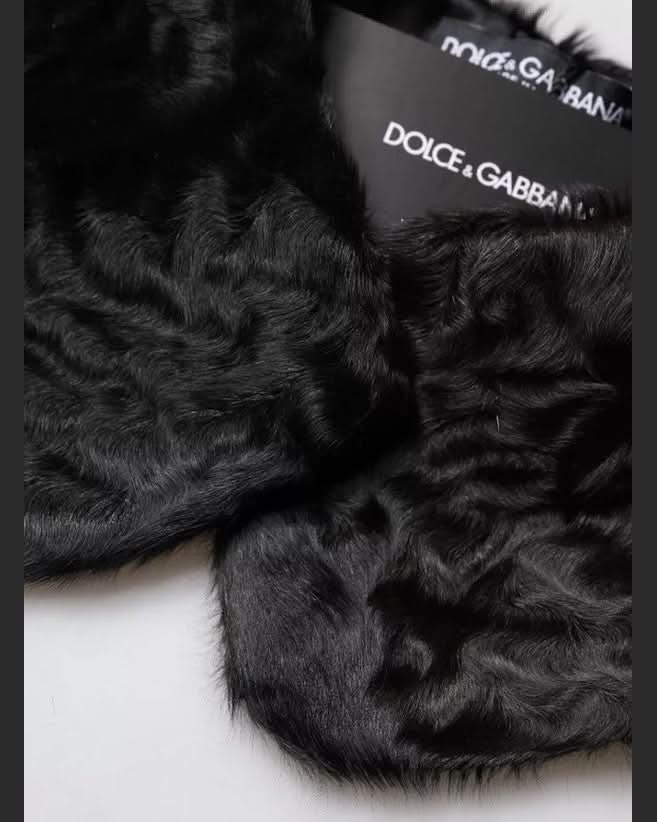 Dolce & Gabbana Black Lamb Fur Collar Neck Wrap Scarf Scarves & Shawls