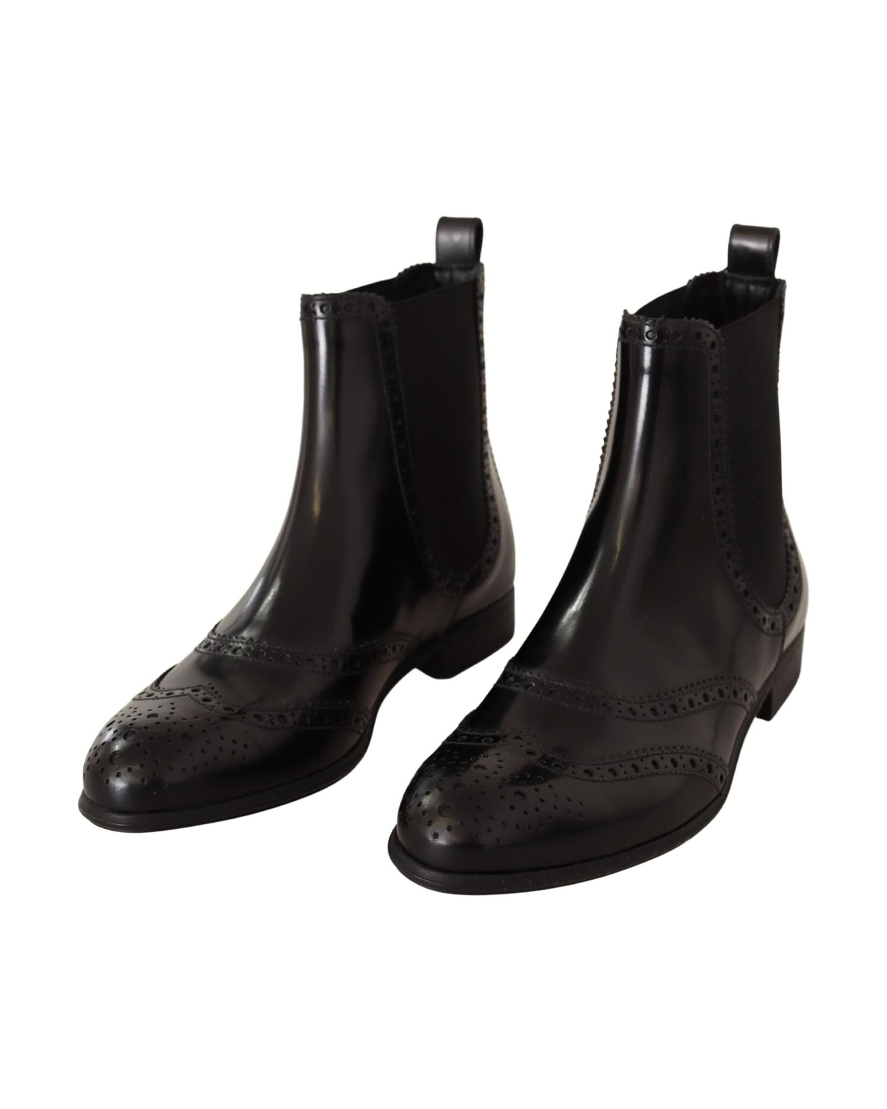 Dolce & Gabbana Black Leather Ankle High Flat Boots Boots